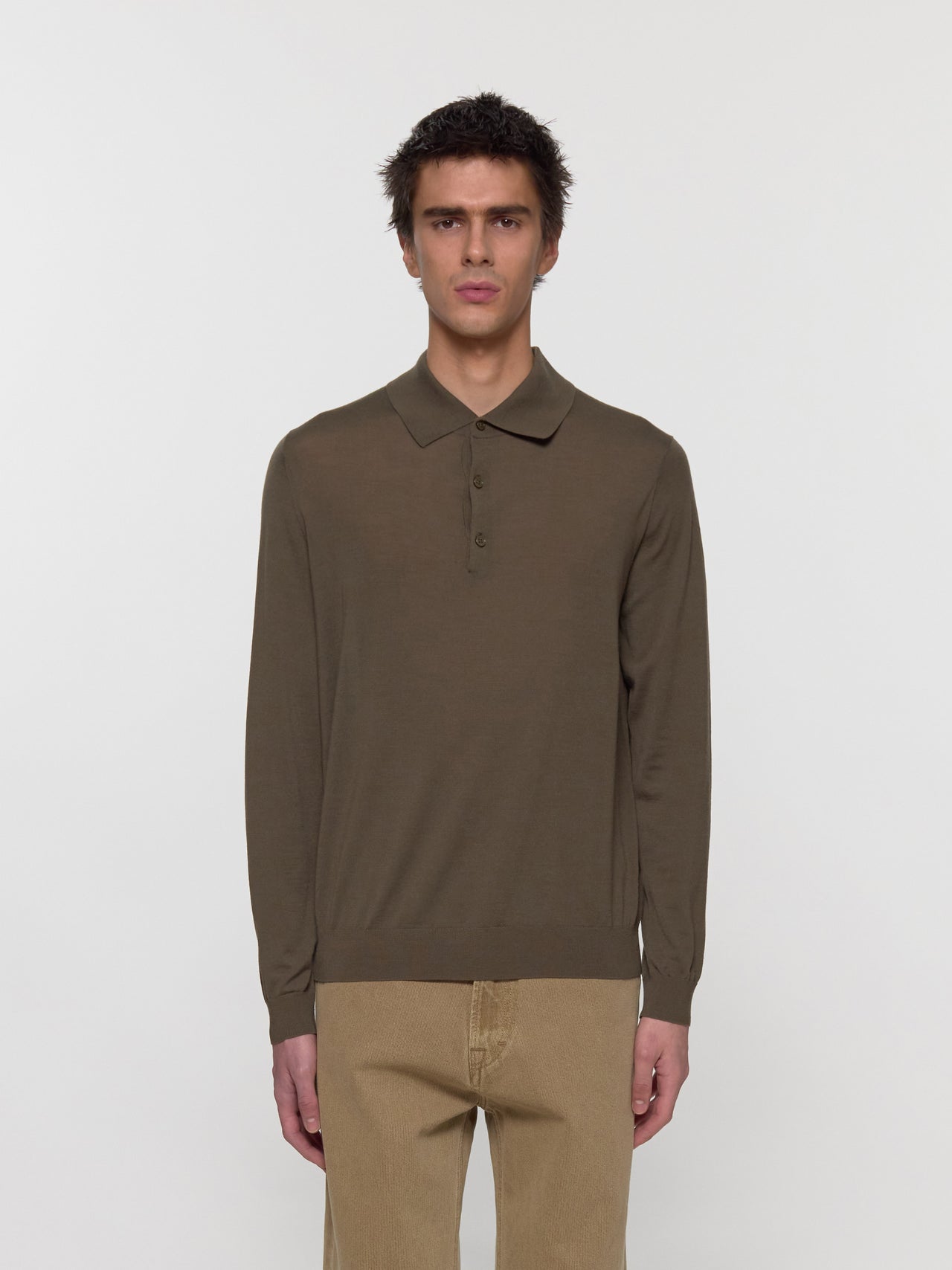 Merino Polo Longsleeve in Army