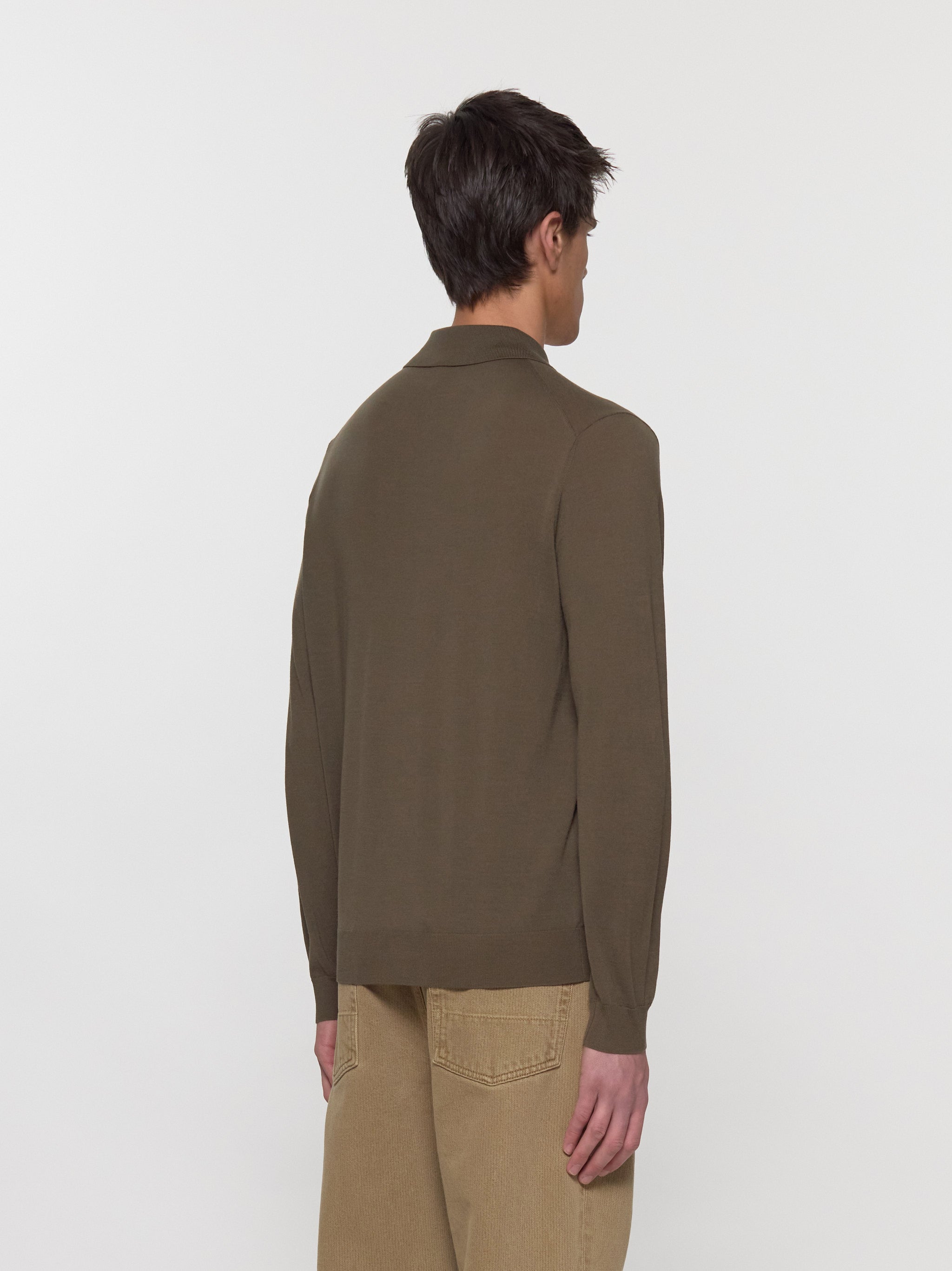 Merino Polo Longsleeve in Army