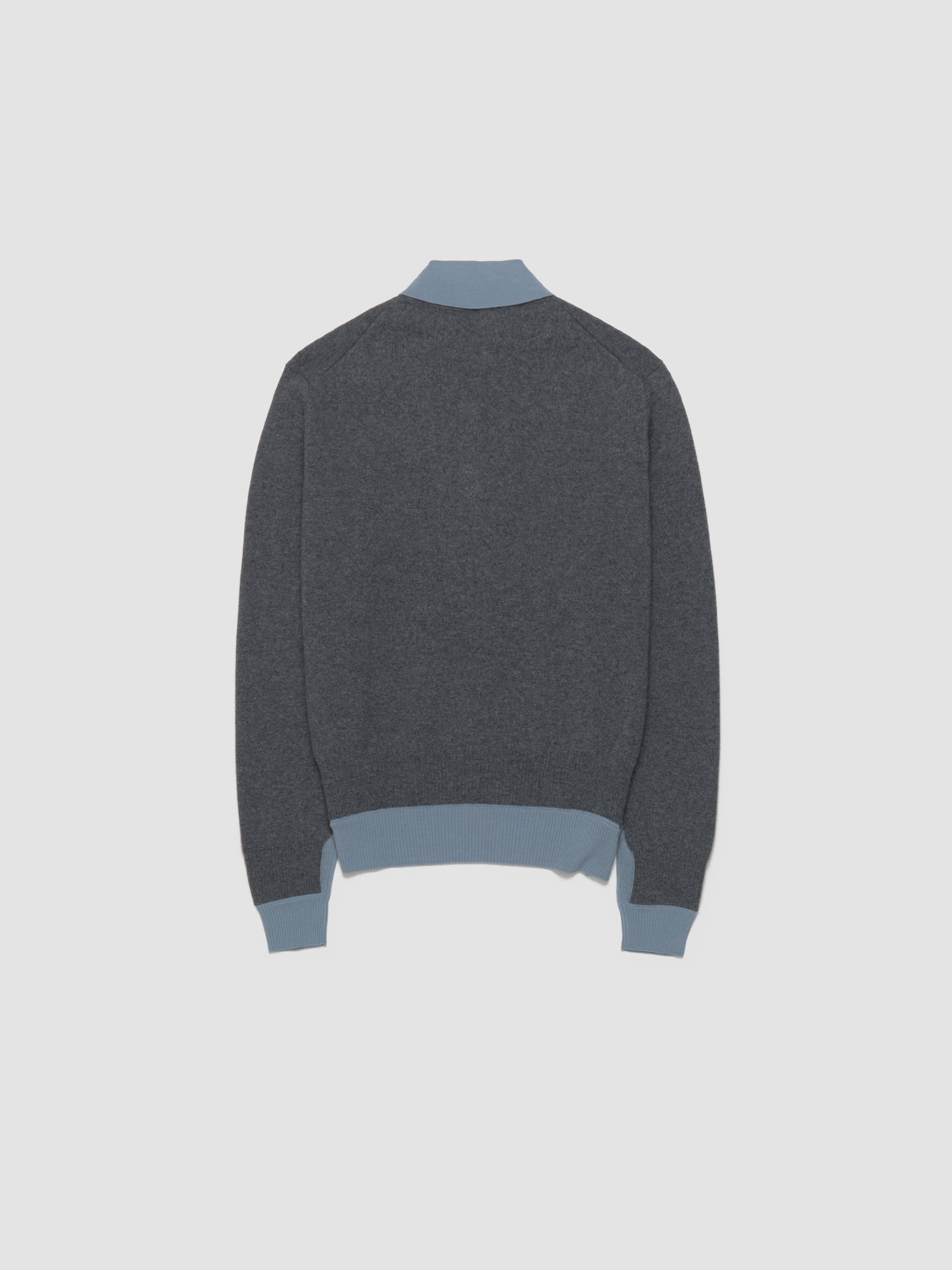 Cashmere Wool Knitted Polo in Grey & Dark Blue