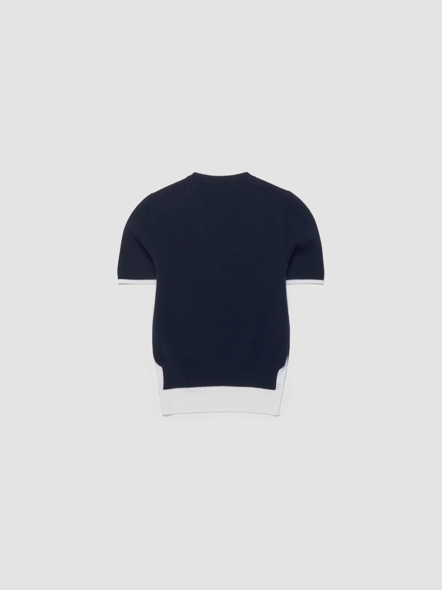 Cashmere Wool Short Sleeve Sweater in Blue & White