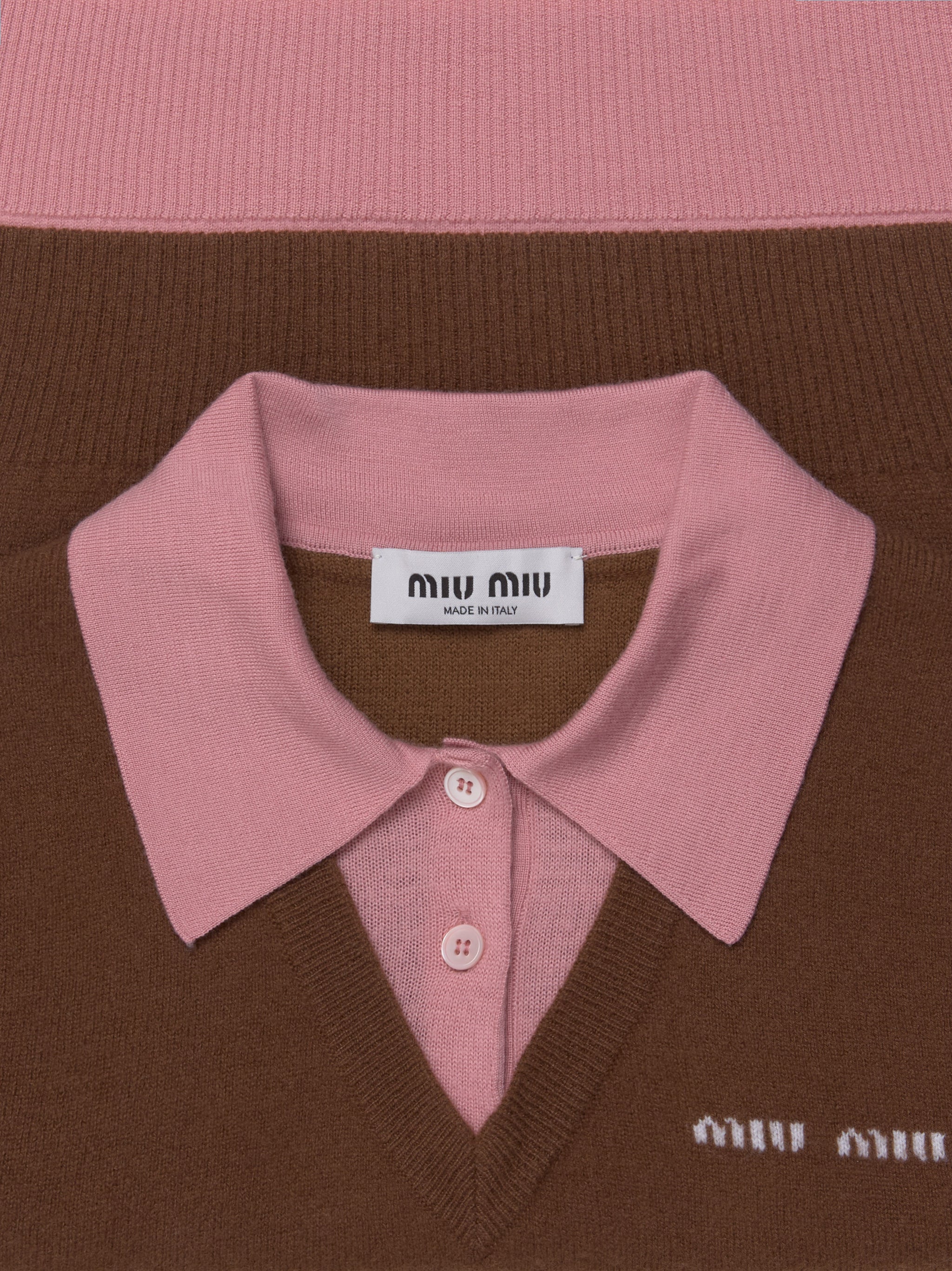 Cashmere Wool Knitted Polo in Tabacco & Pink