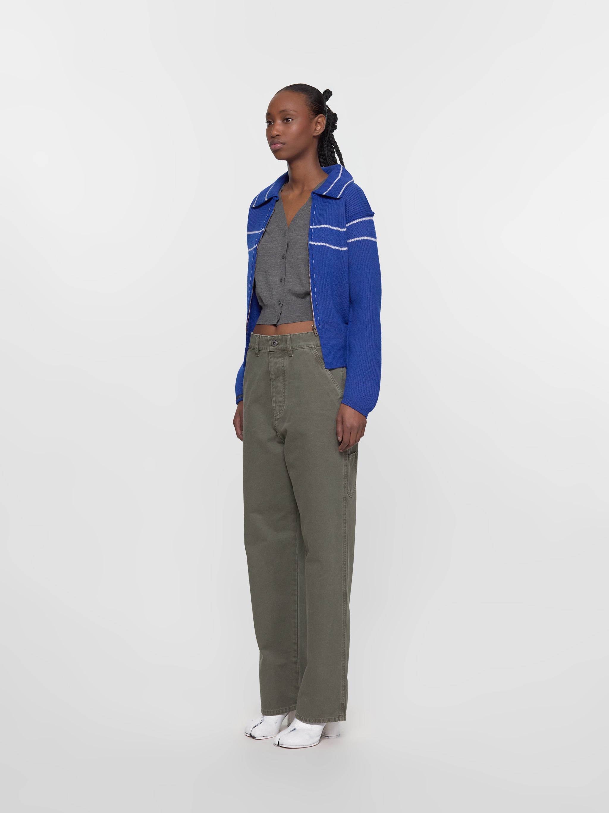 Wool Cardigan in Bluette & Off White