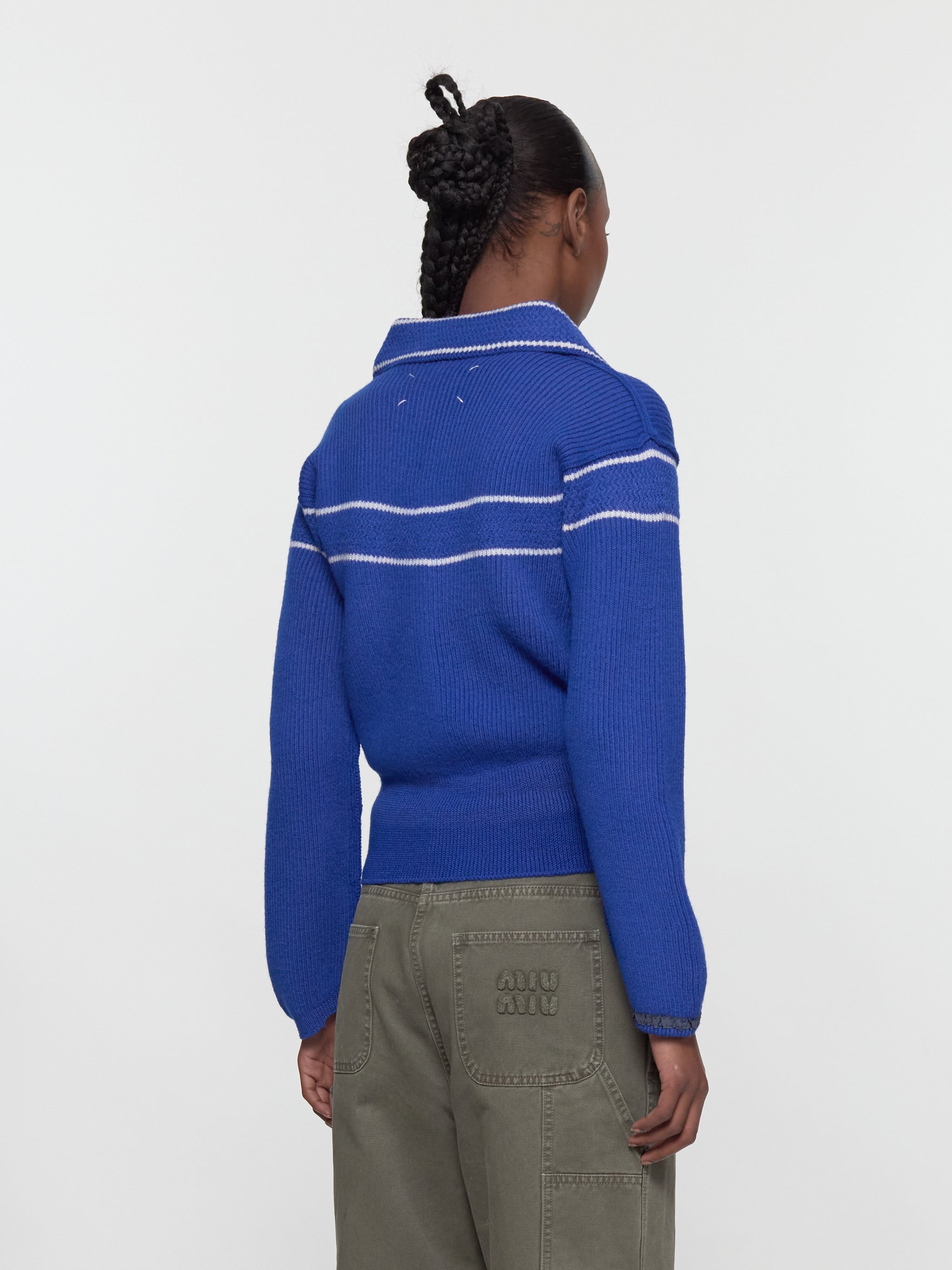 Wool Cardigan in Bluette & Off White