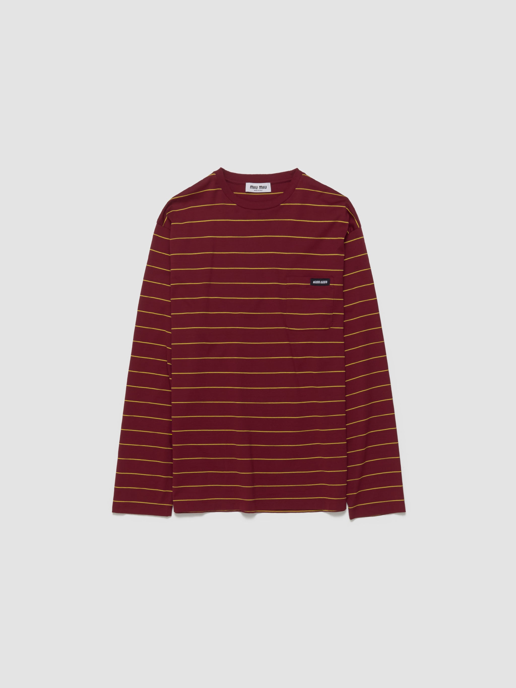 Striped Long Sleeve T-Shirt in Burgundy & Yellow