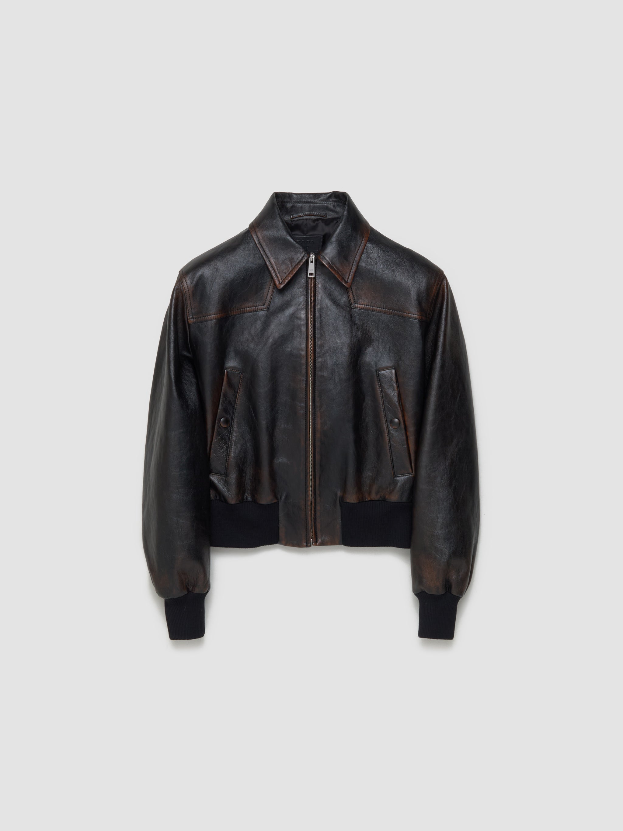 Leather Bomber Jacket in Black