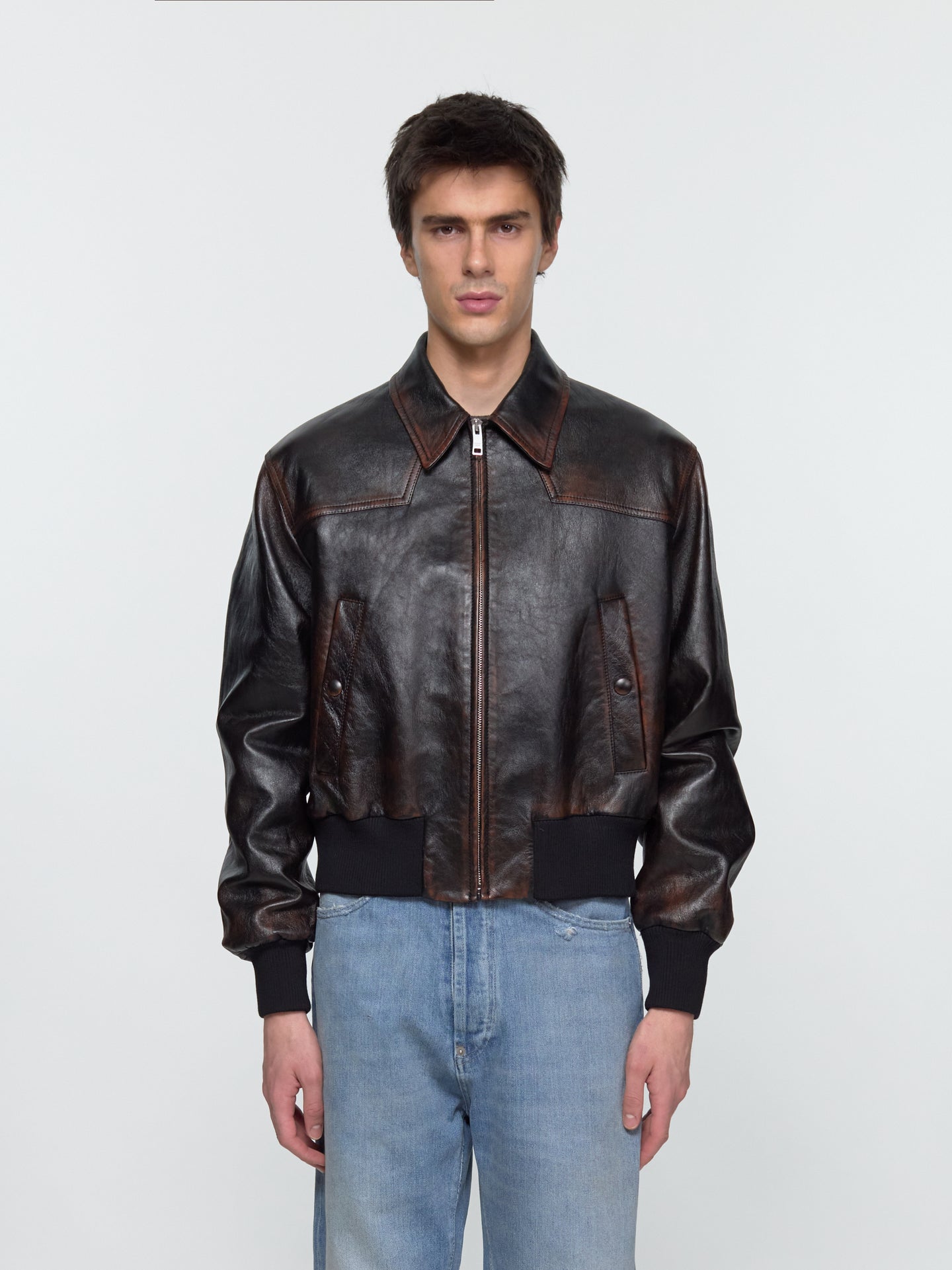 Leather Bomber Jacket in Black