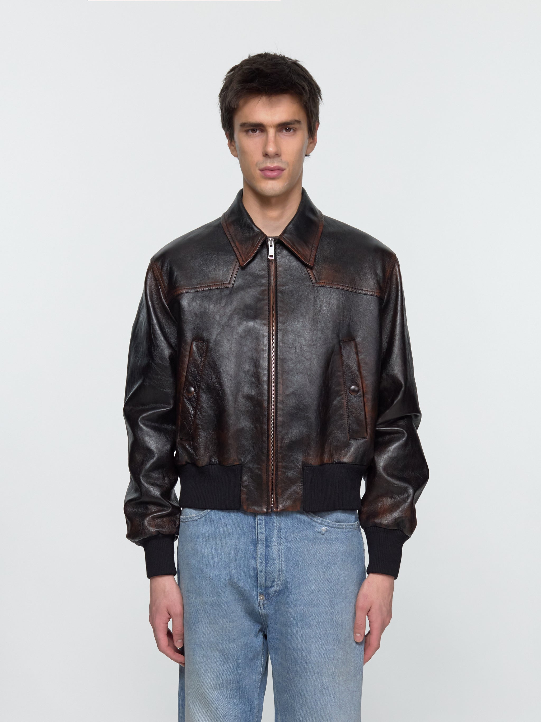 Leather Bomber Jacket in Black