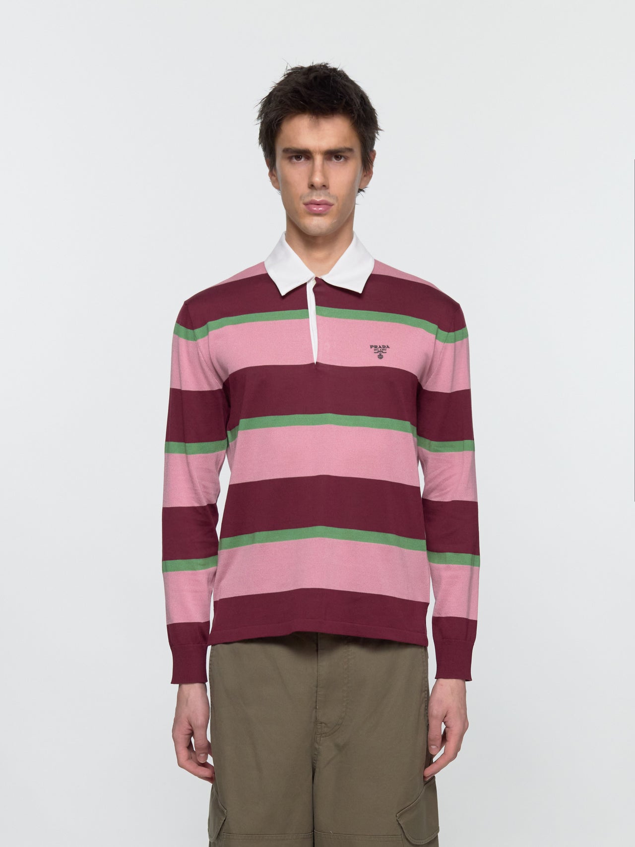 Striped Silk and Cotton Polo Shirt in Burgundy