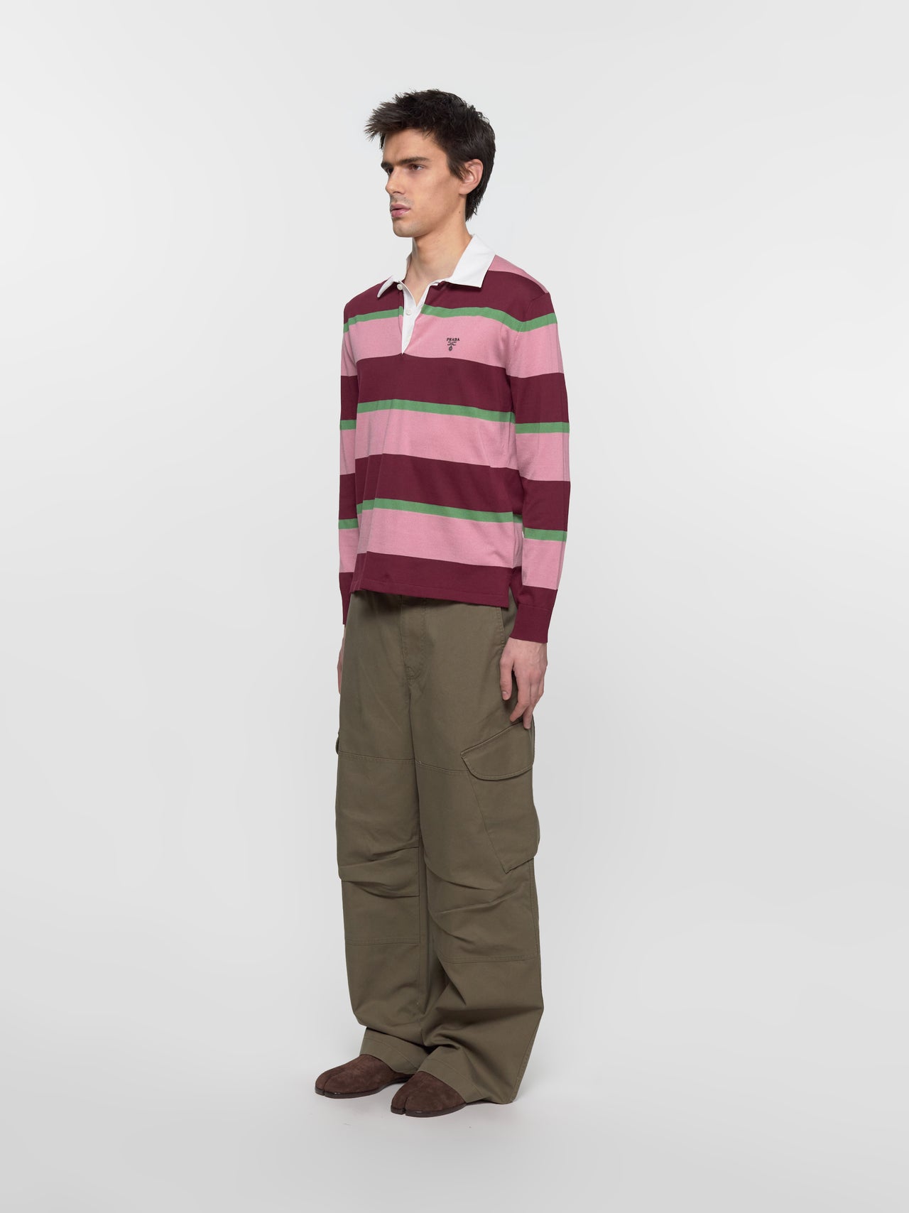 Striped Silk and Cotton Polo Shirt in Burgundy