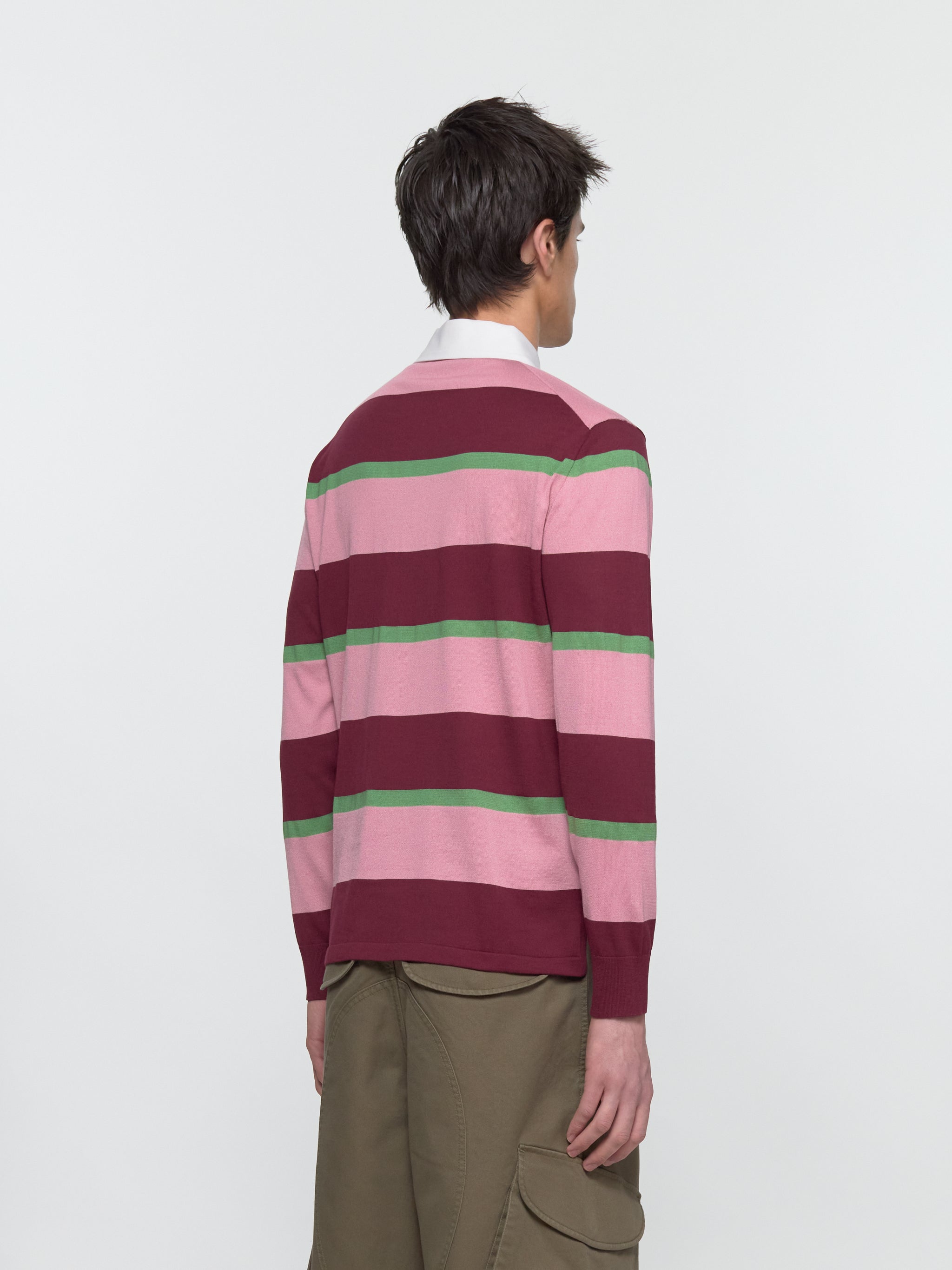 Striped Silk and Cotton Polo Shirt in Burgundy