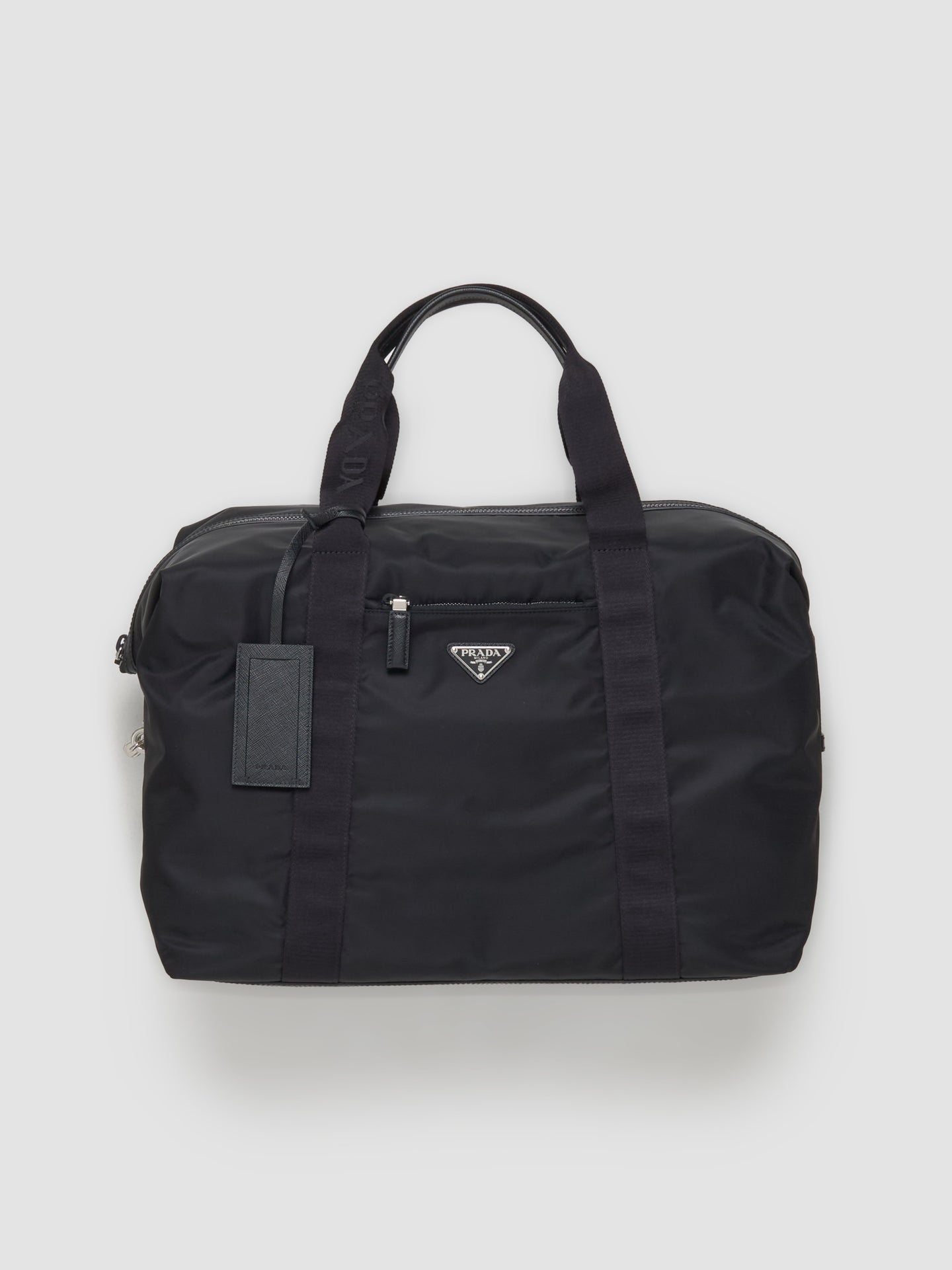 Re-Nylon and Saffiano Leather Travel Bag in Black