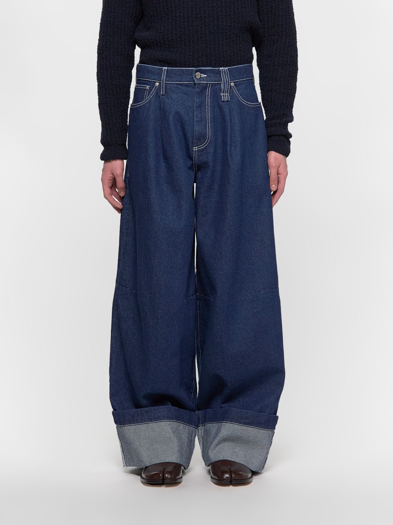 Wide Leg Puddle Denim Jeans in Indigo