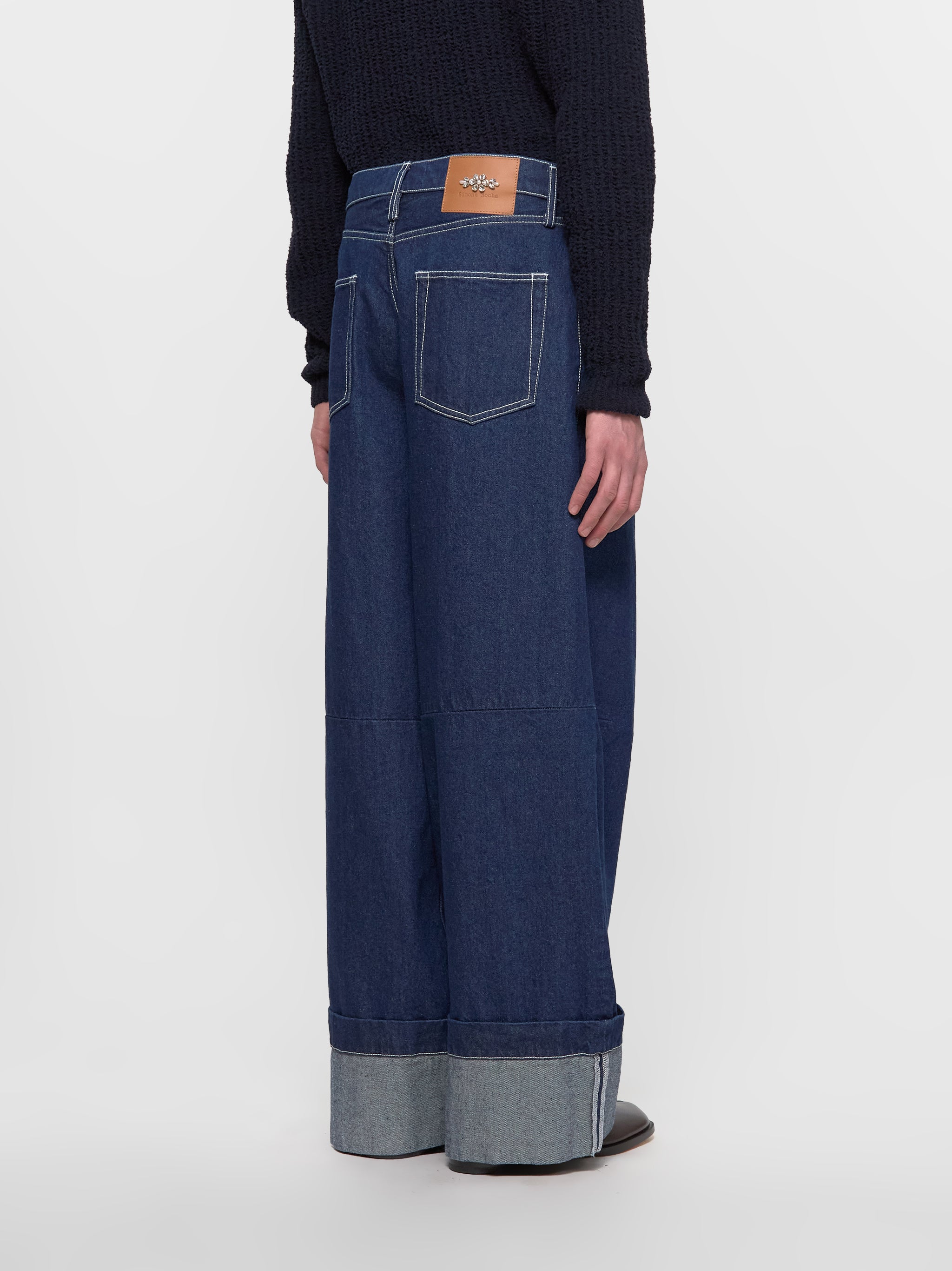 Wide Leg Puddle Denim Jeans in Indigo