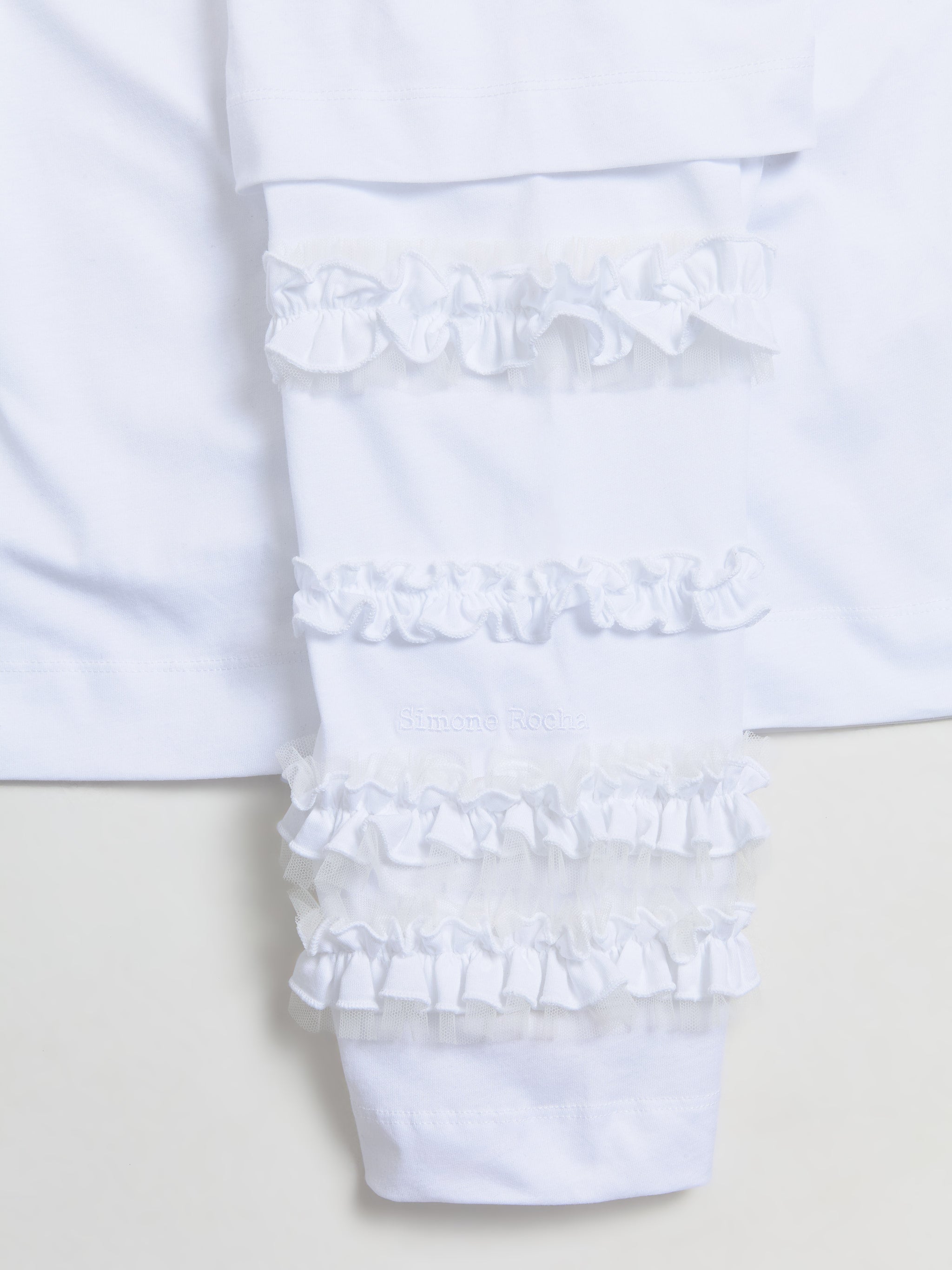 Layered Ruffle Frill Long Sleeve T-Shirt in White