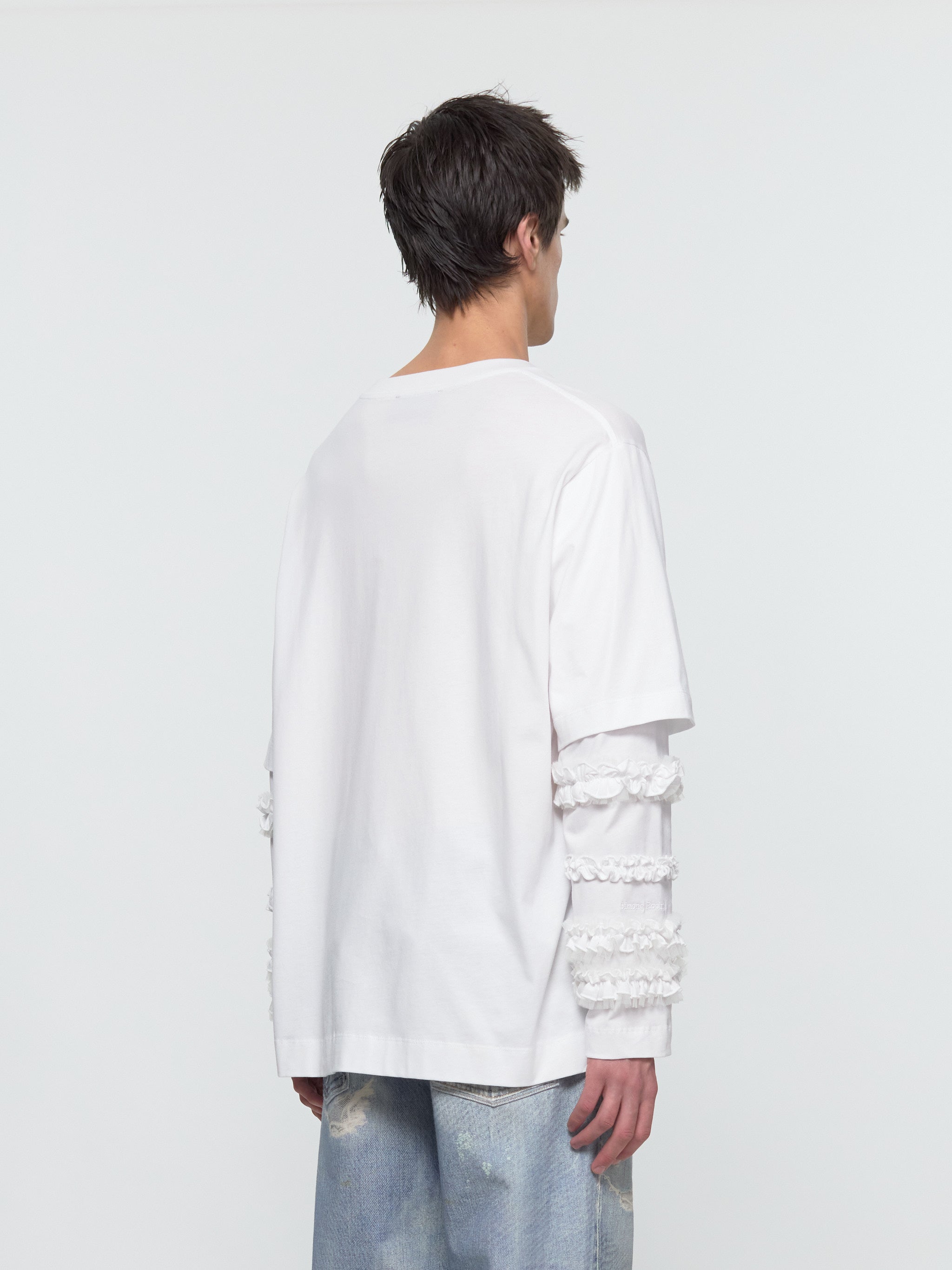 Layered Ruffle Frill Long Sleeve T-Shirt in White