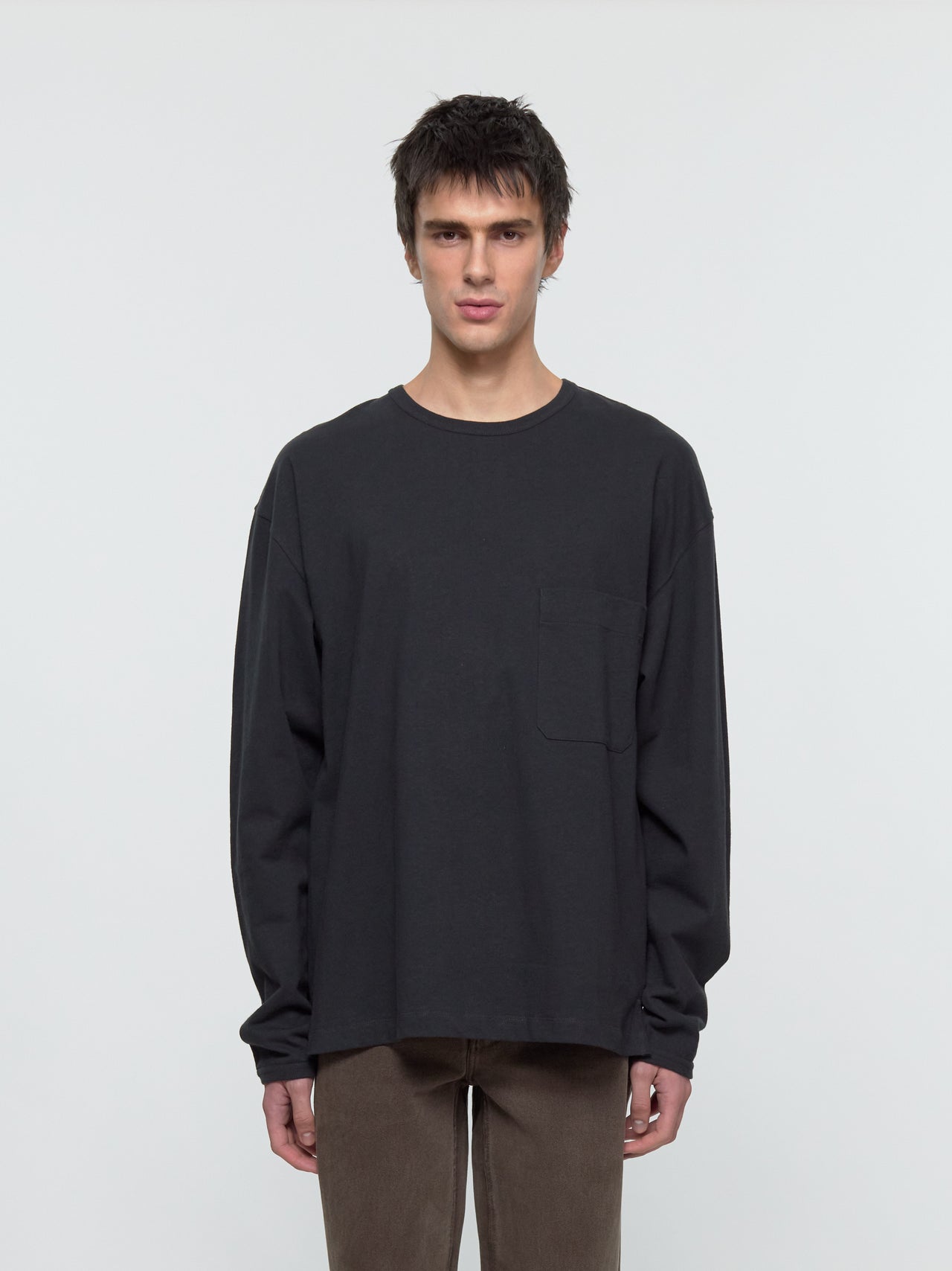 Boxy Longsleeve T-Shirt in Jet Black