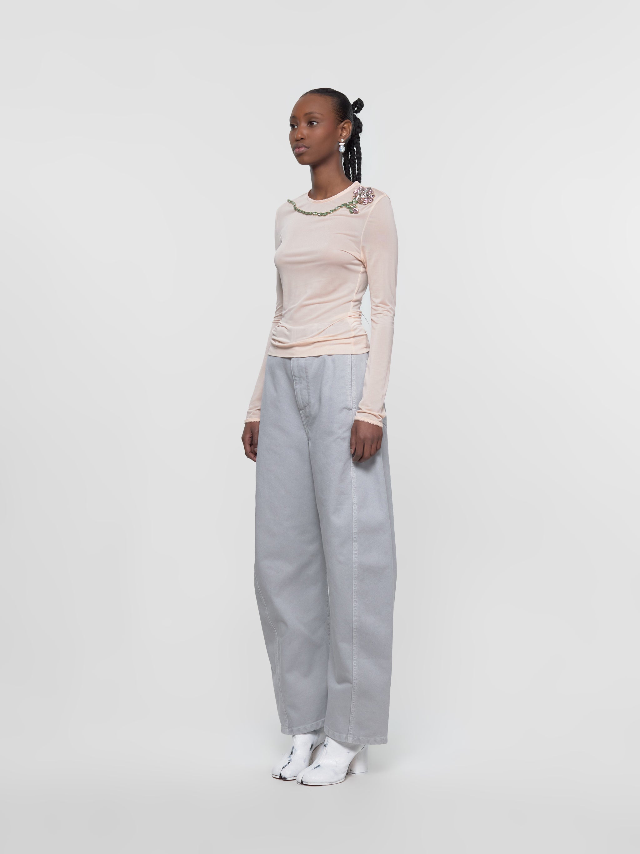 Twisted Belted Pants in Snowy Blue Grey