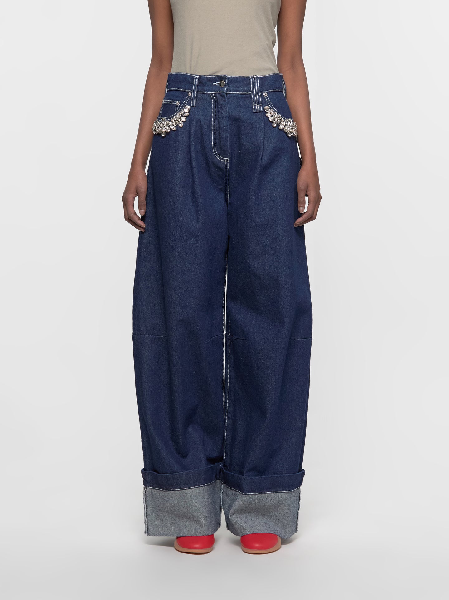 Wide Leg Puddle Jeans With Turbo in Indigo