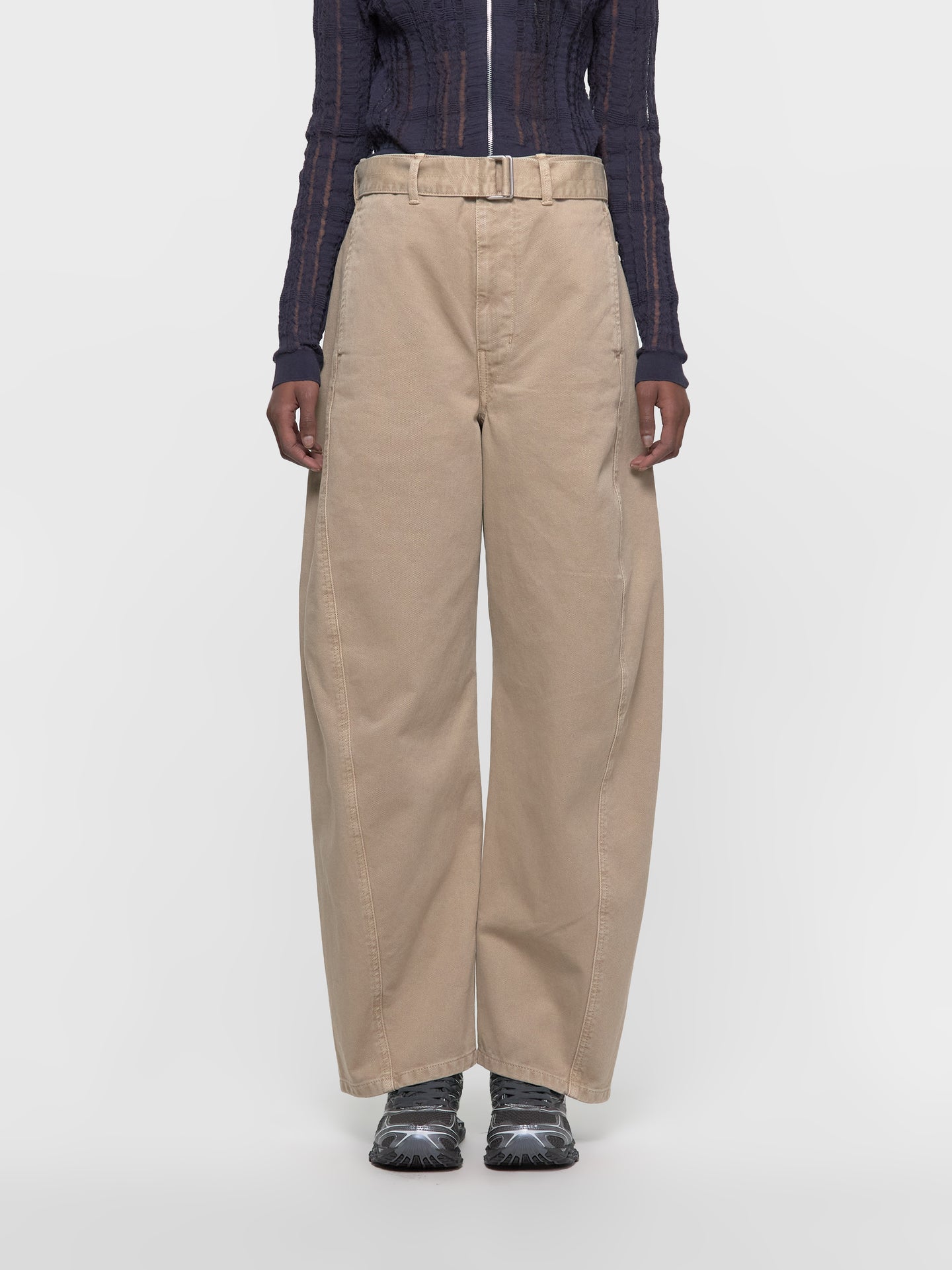 Twisted Belted Pants in Natural Beige