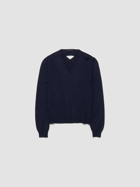 【送料&関税込】Prada Midnight Blue Wool Blend Sweater Prada V-neck sweater available on SUGAR - 176187