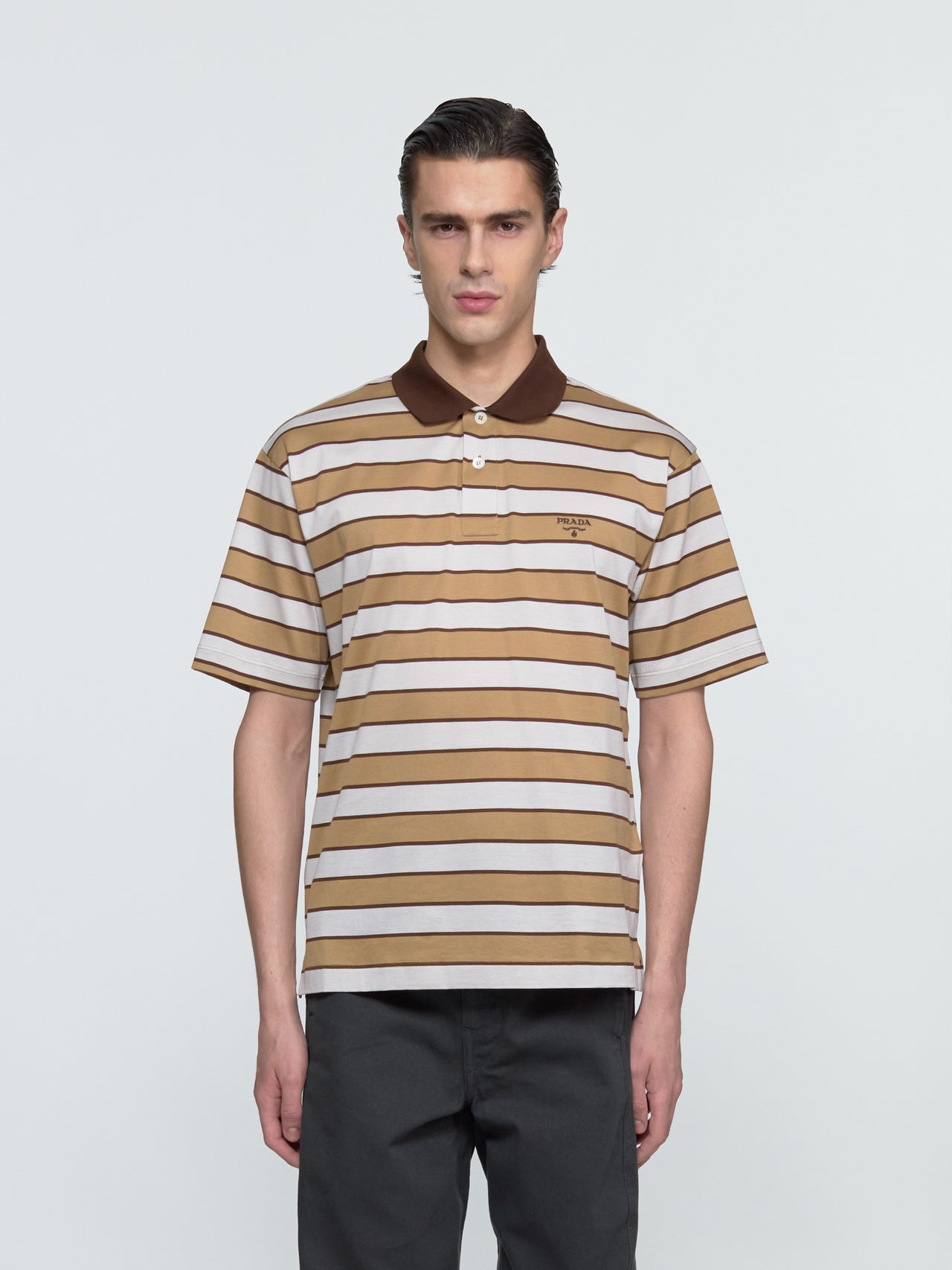 Cotton Polo Shirt in Chalk & Camel