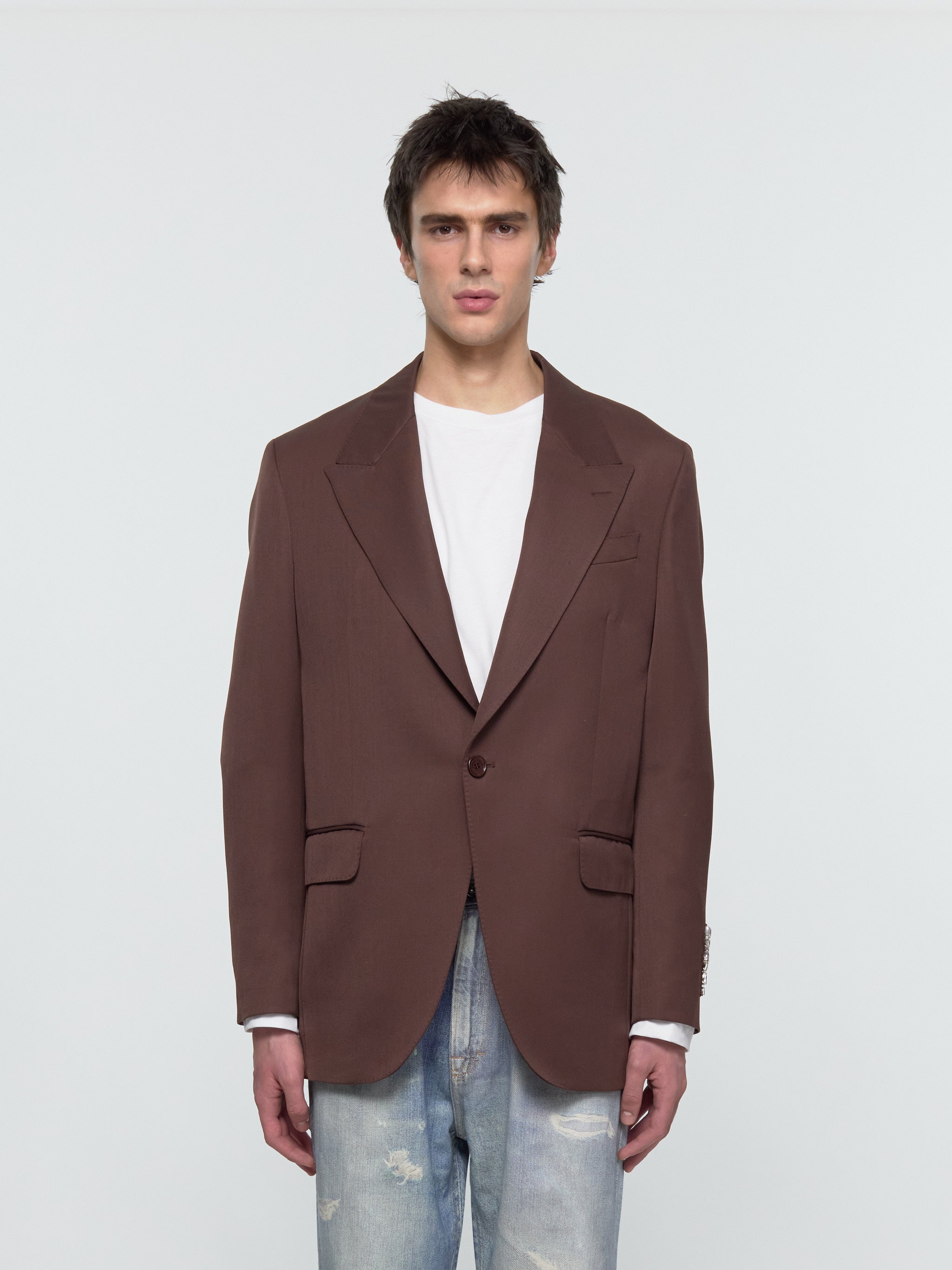 Relaxed Wide Peak Jacket in Chocolate