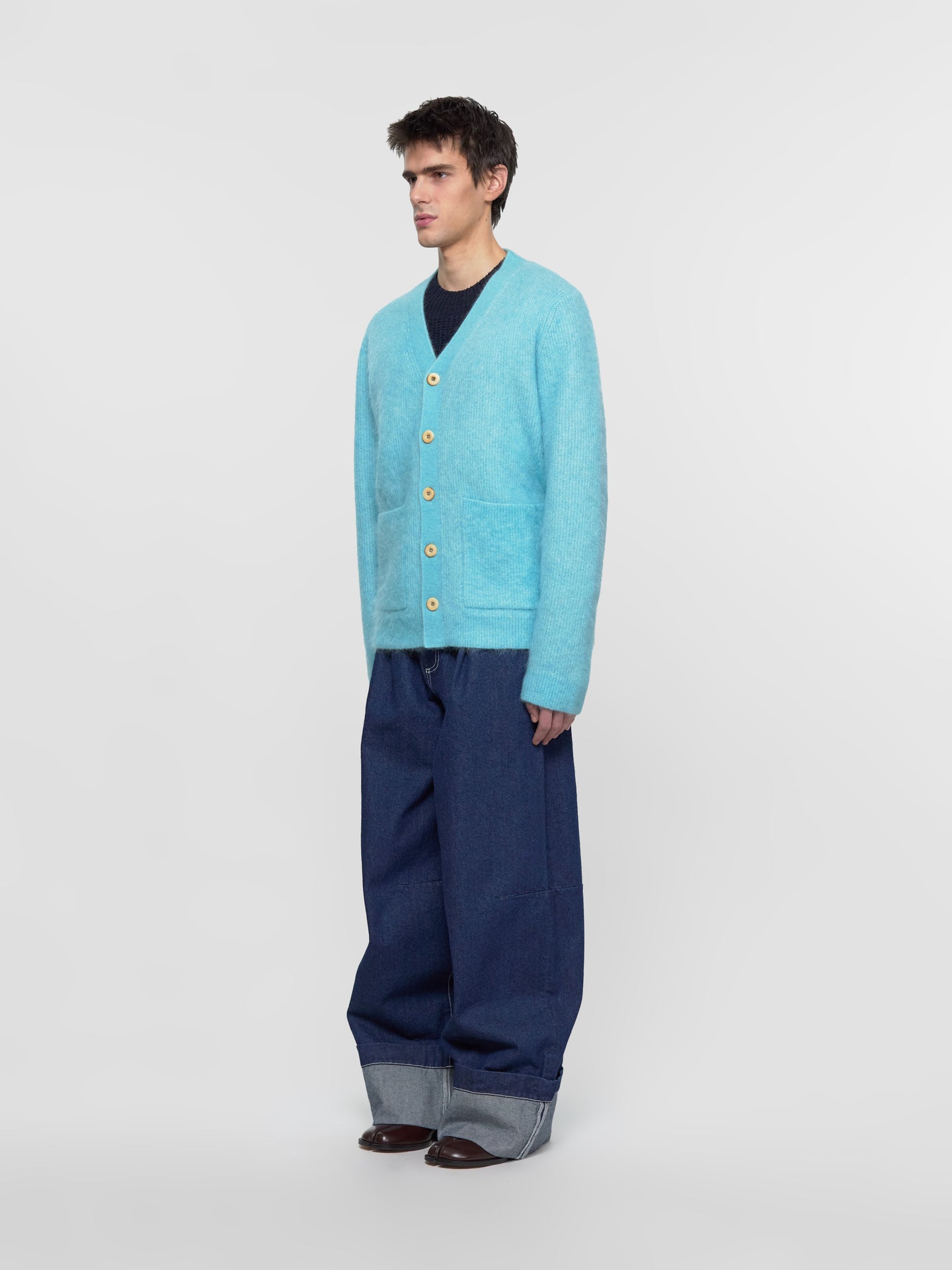 Wide Leg Puddle Denim Jeans in Indigo