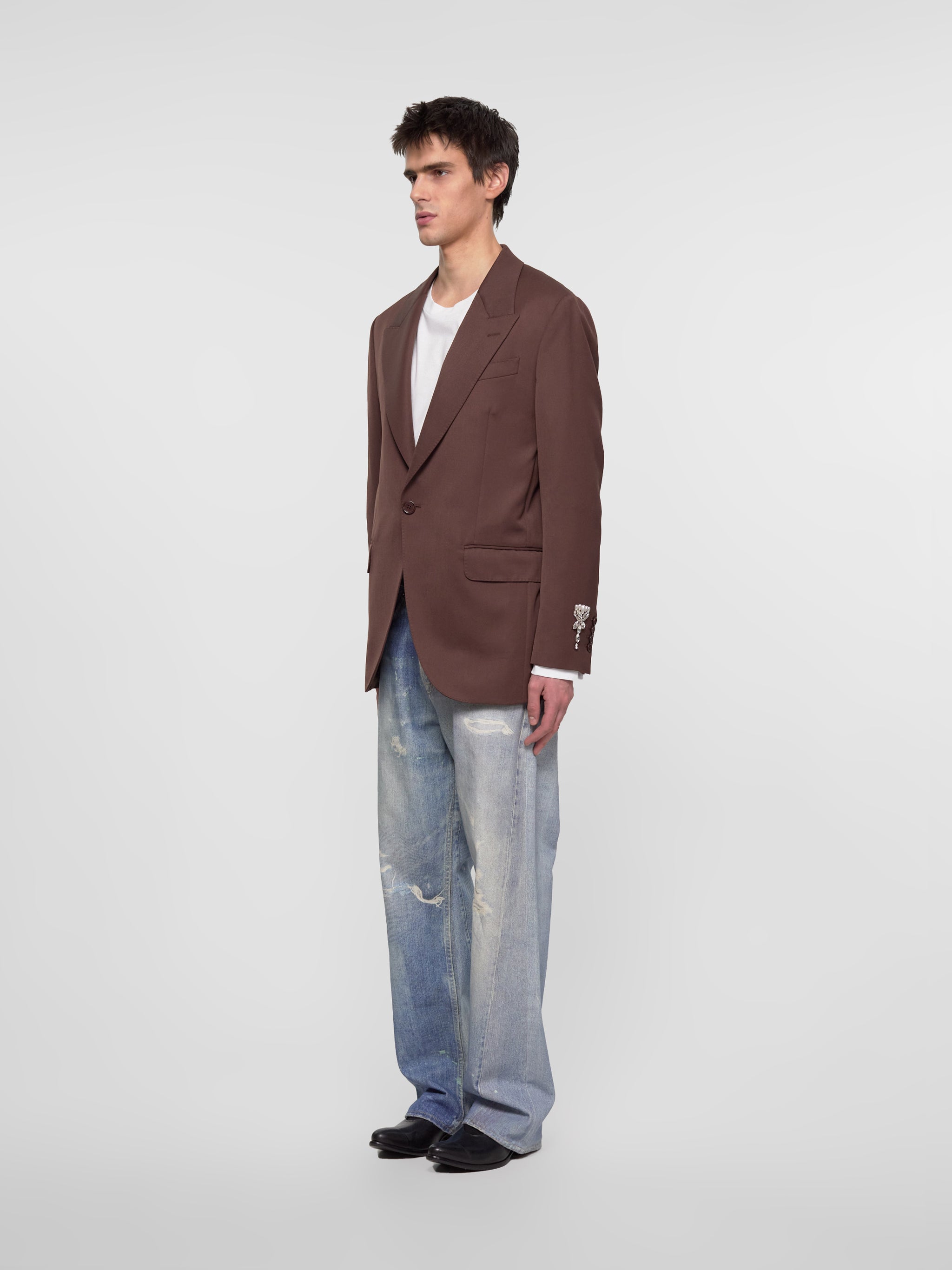 Relaxed Wide Peak Jacket in Chocolate