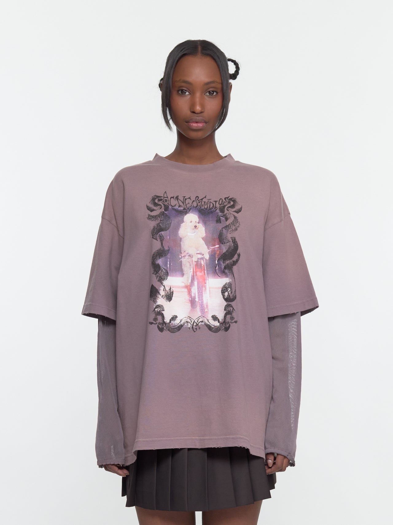 Layered Print T-Shirt in Dark Mauve