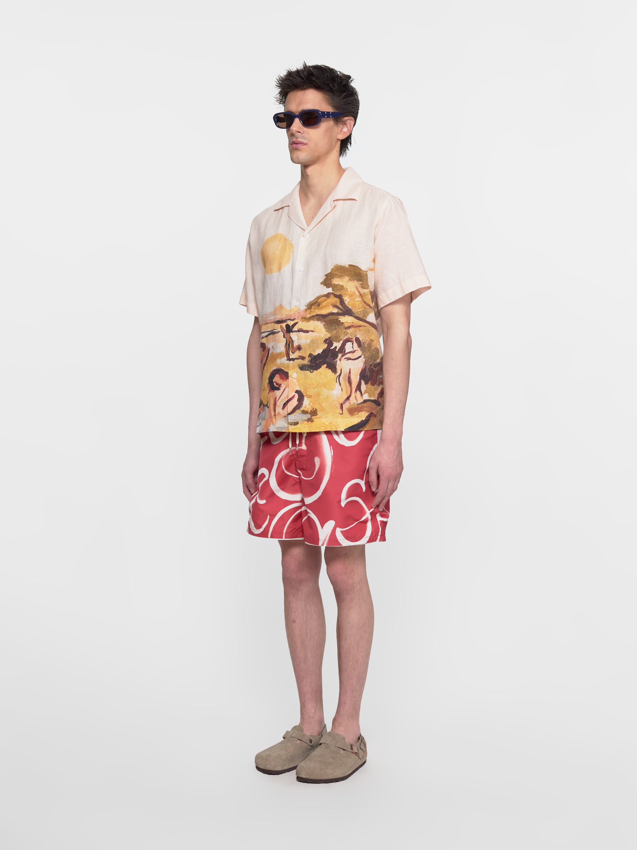 Bernie Printed Boardshorts in Red Monogram