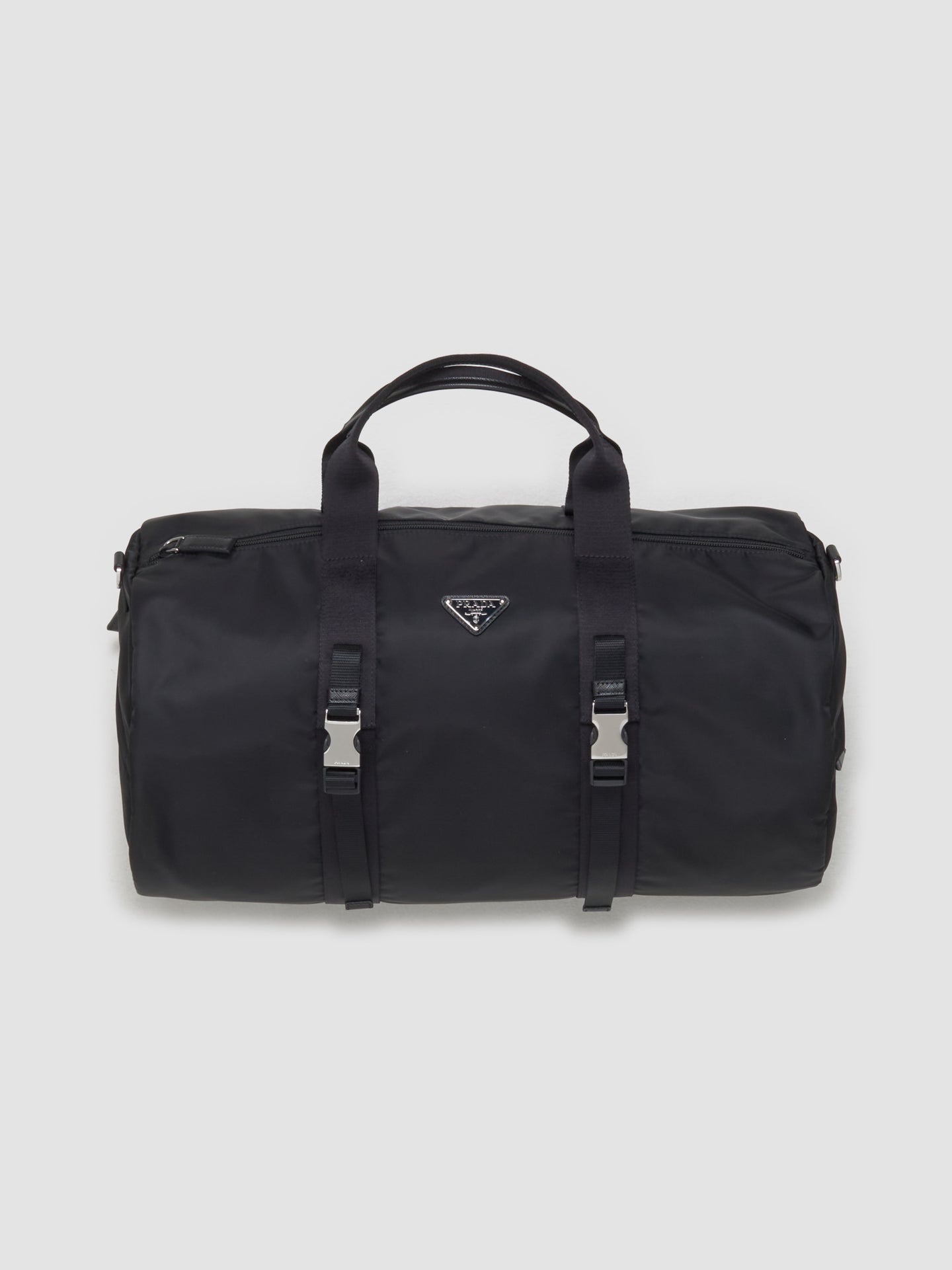 Re-Nylon and Saffiano Leather Duffle Bag in Black