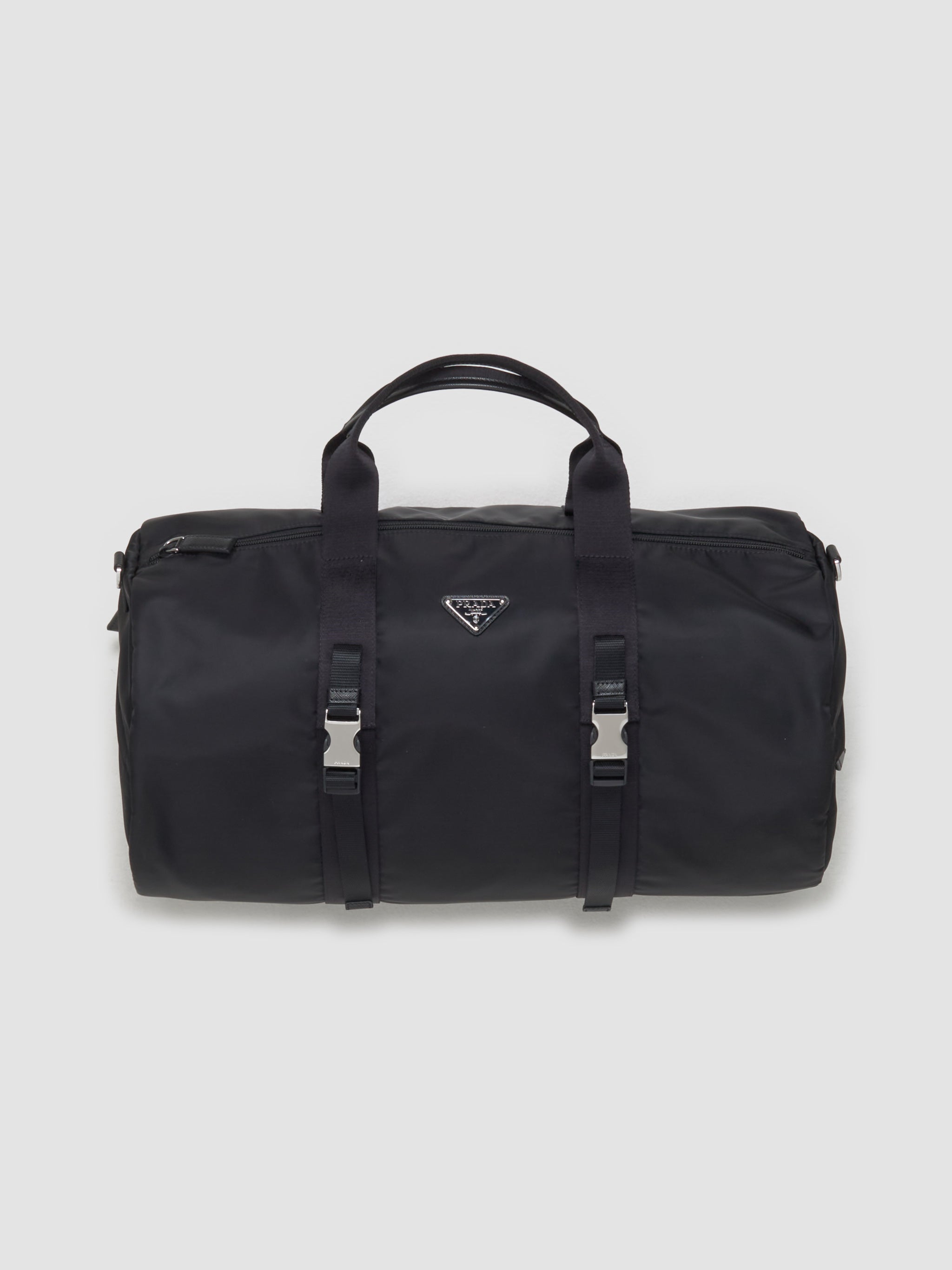 Re-Nylon and Saffiano Leather Duffle Bag in Black