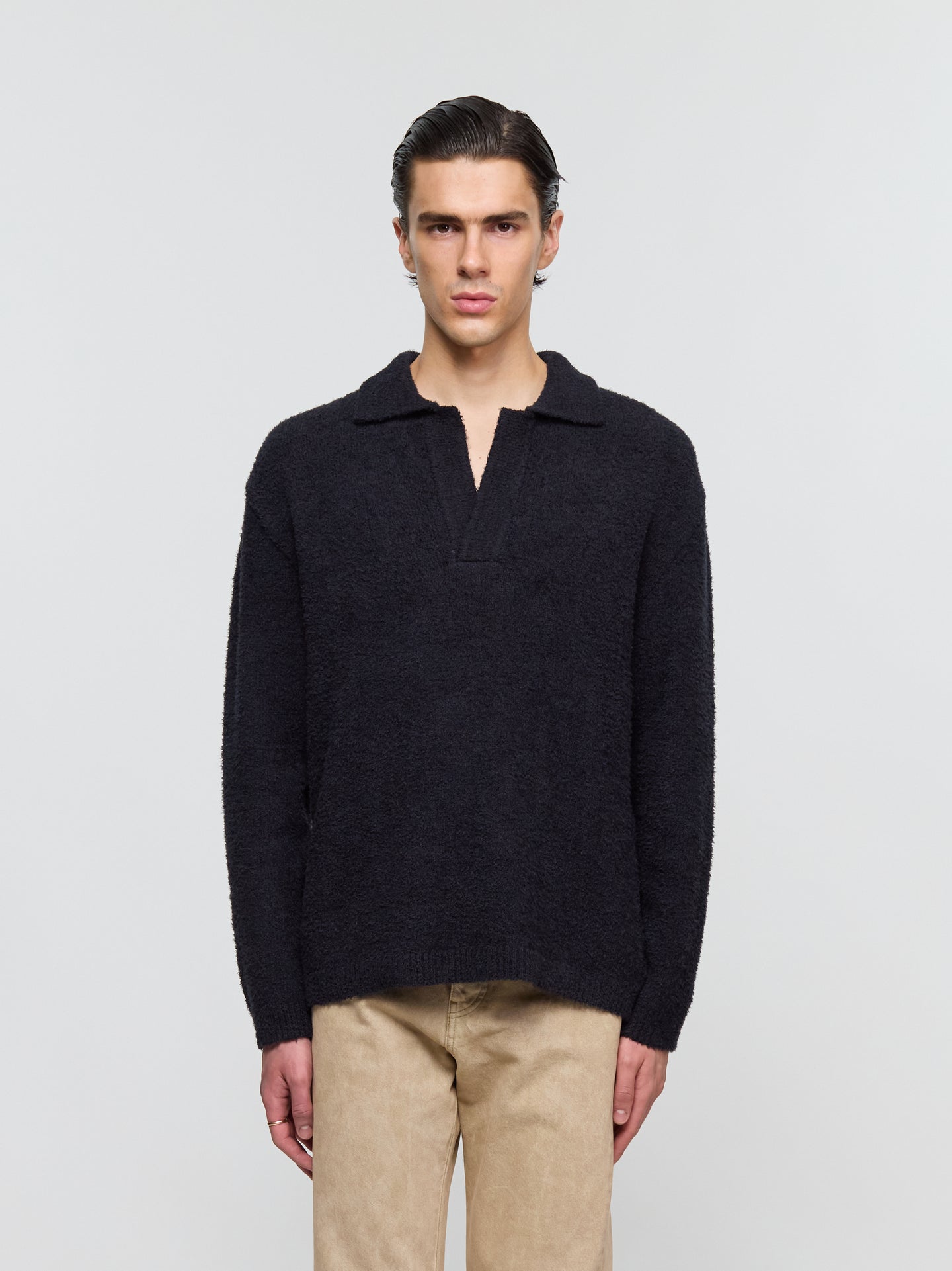 Pirro Knit Polo in Frizzy Black