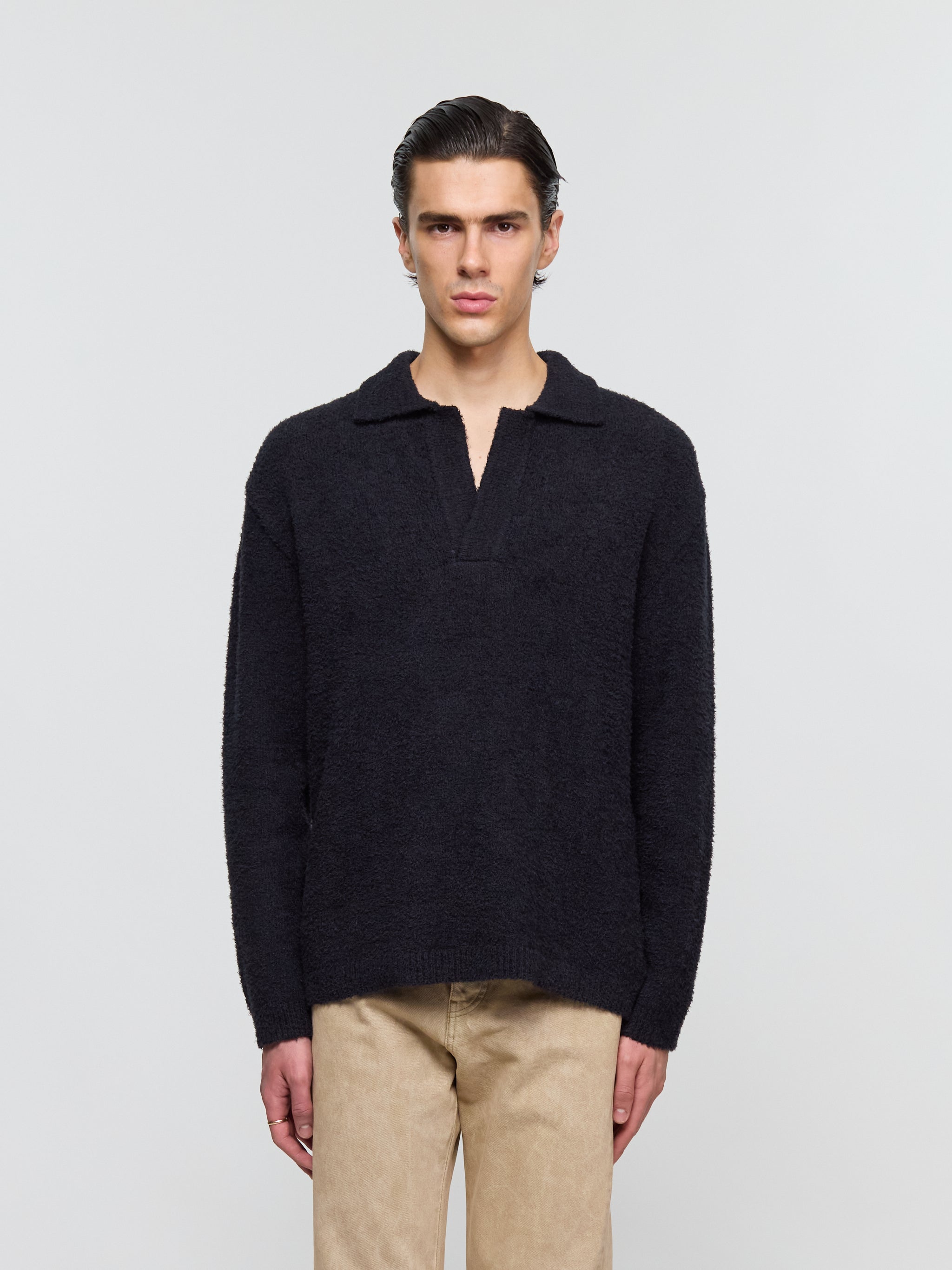 Pirro Knit Polo in Frizzy Black