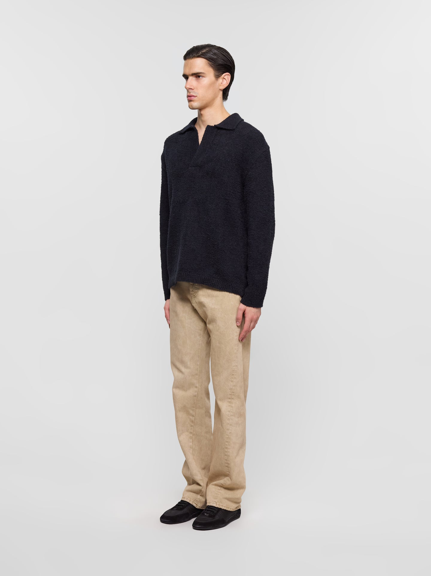 Pirro Knit Polo in Frizzy Black
