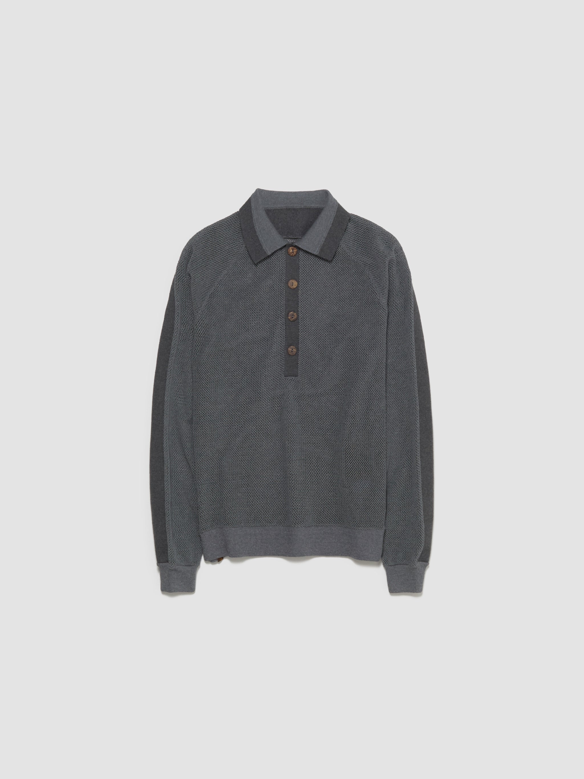 Stripes Long Sleeve Polo Top in Slate