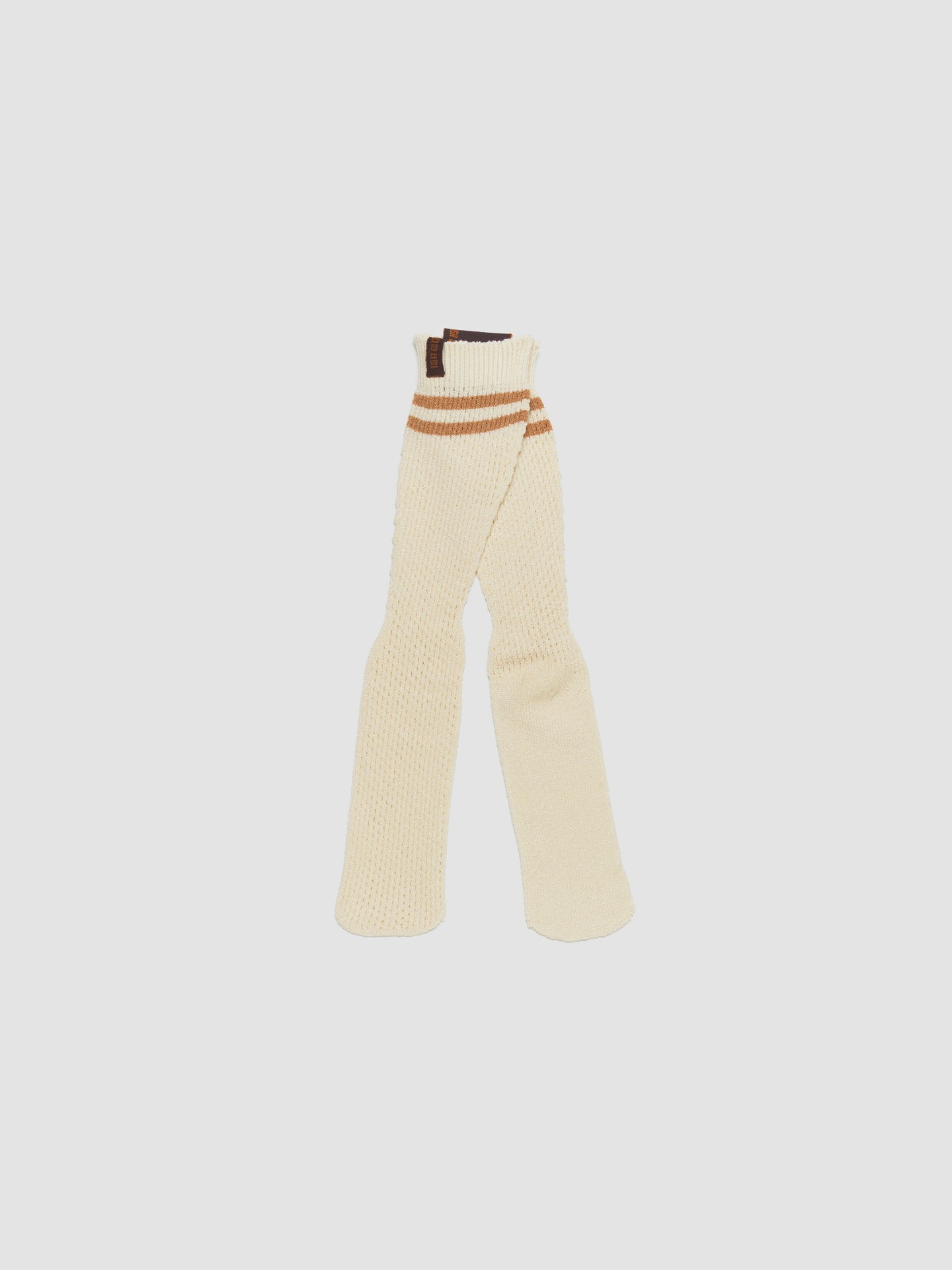 Striped Crochet Socks in Off-White & Rust