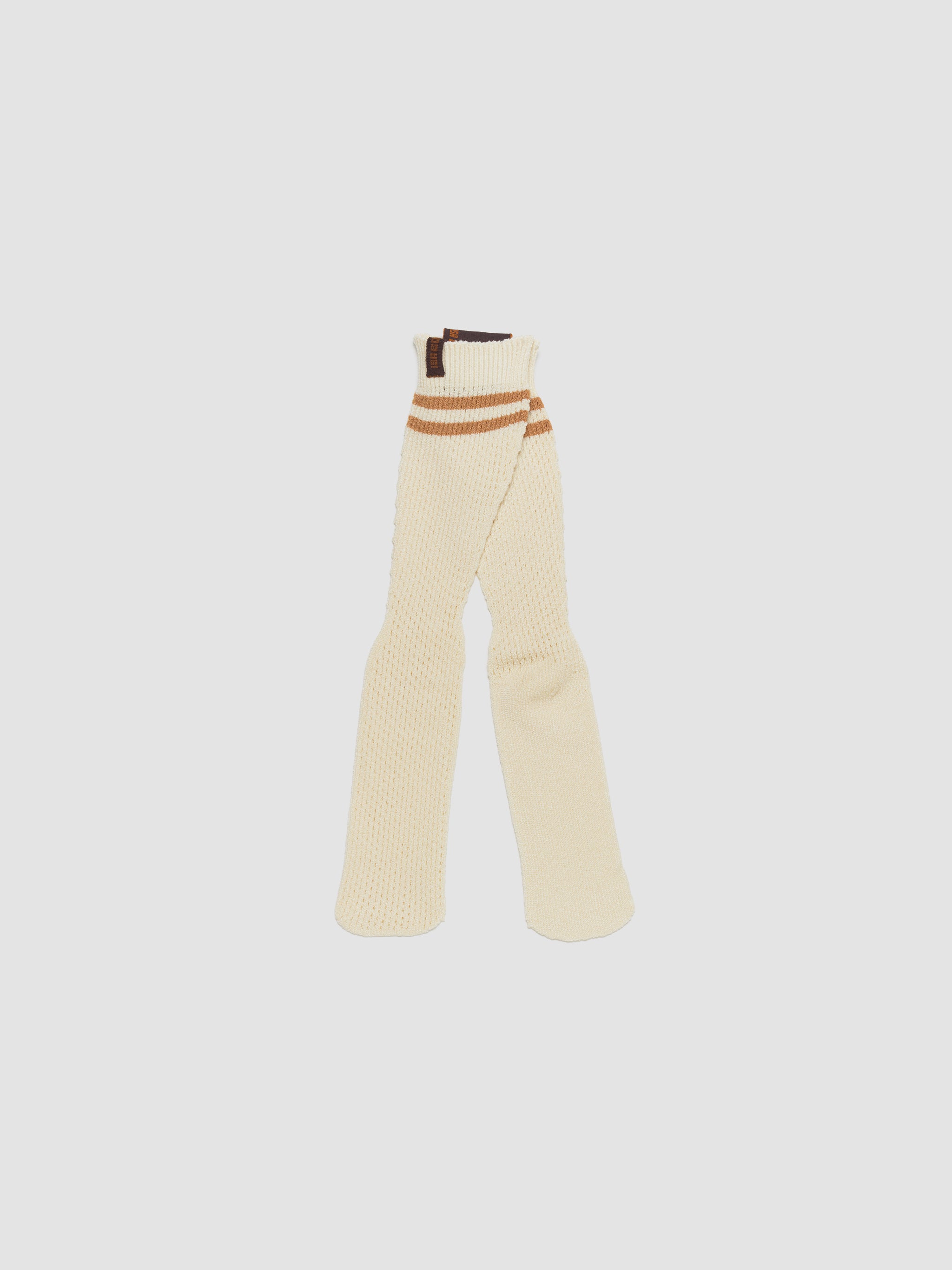 Striped Crochet Socks in Off-White & Rust