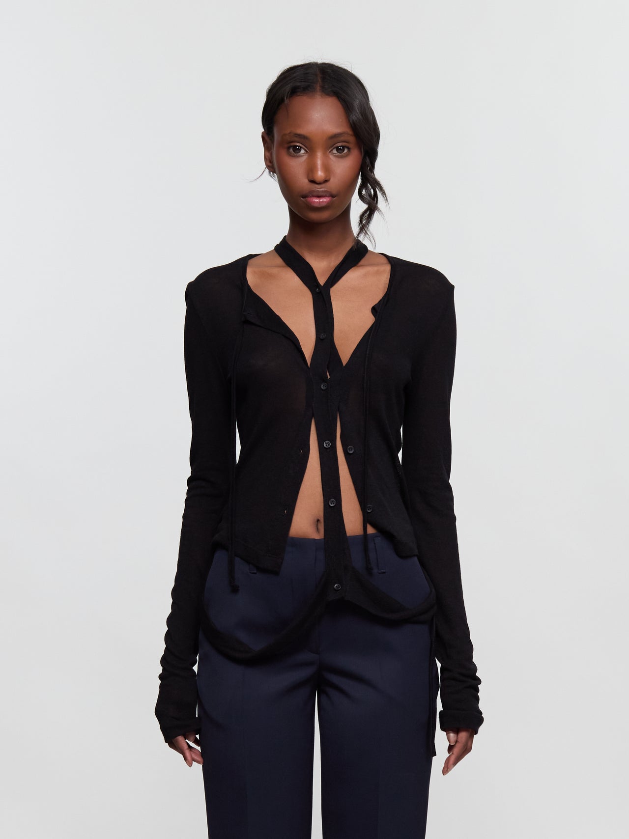 Double Closure Knit Cardigan in Black