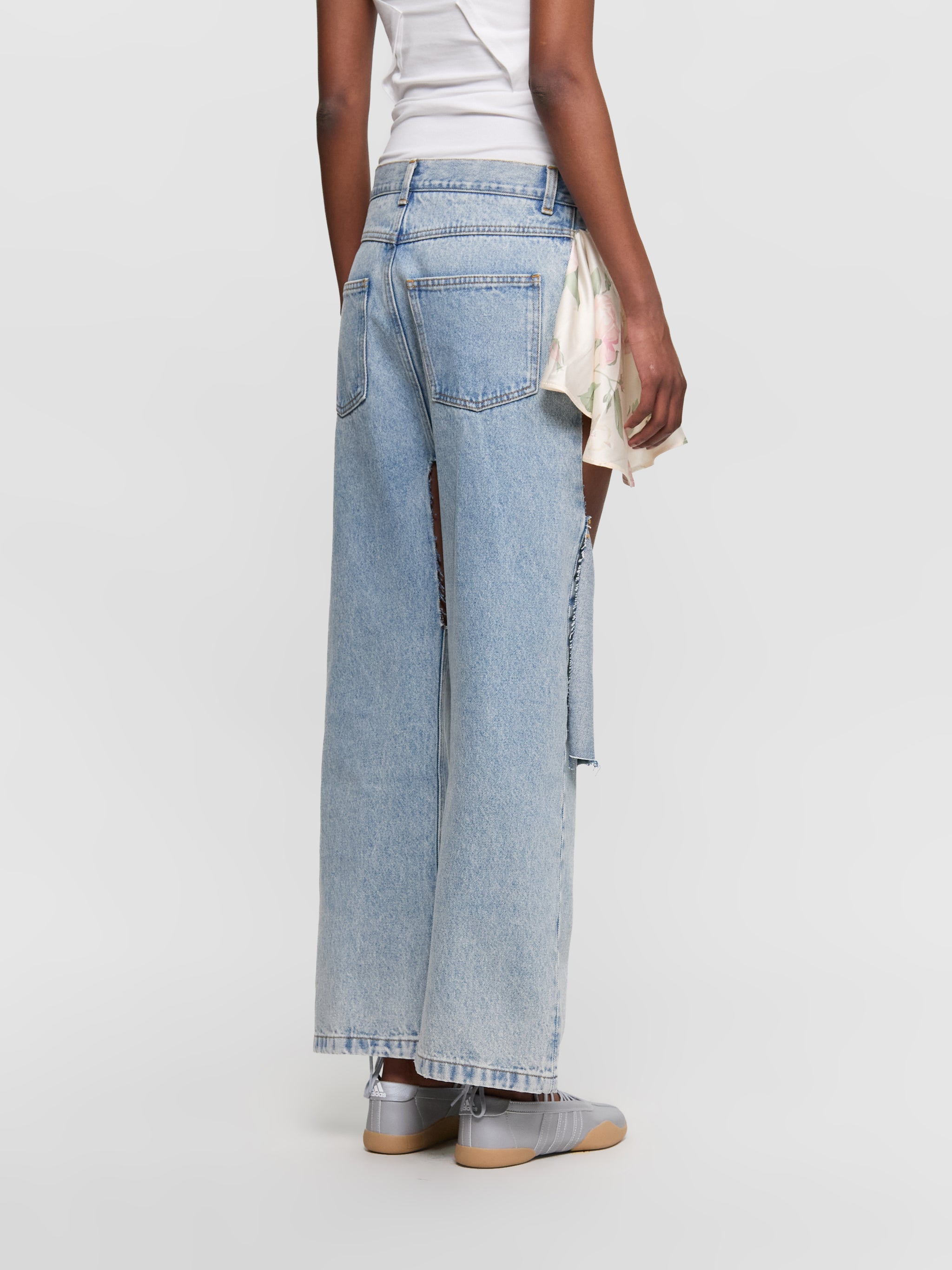 Sliced Skirt Jeans in Denim Blue & Floral Print