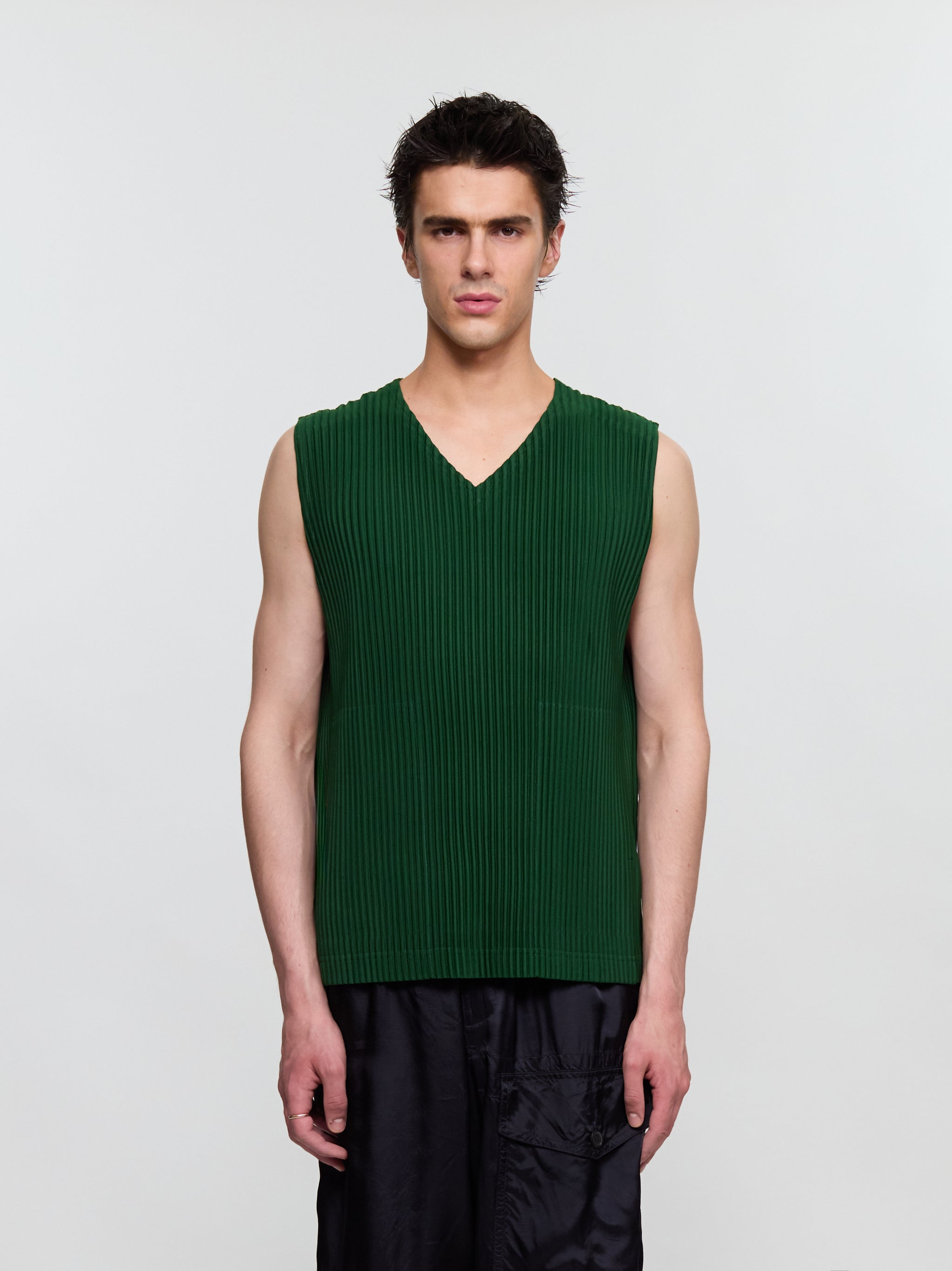 Pleated Vest in Seaweed Green