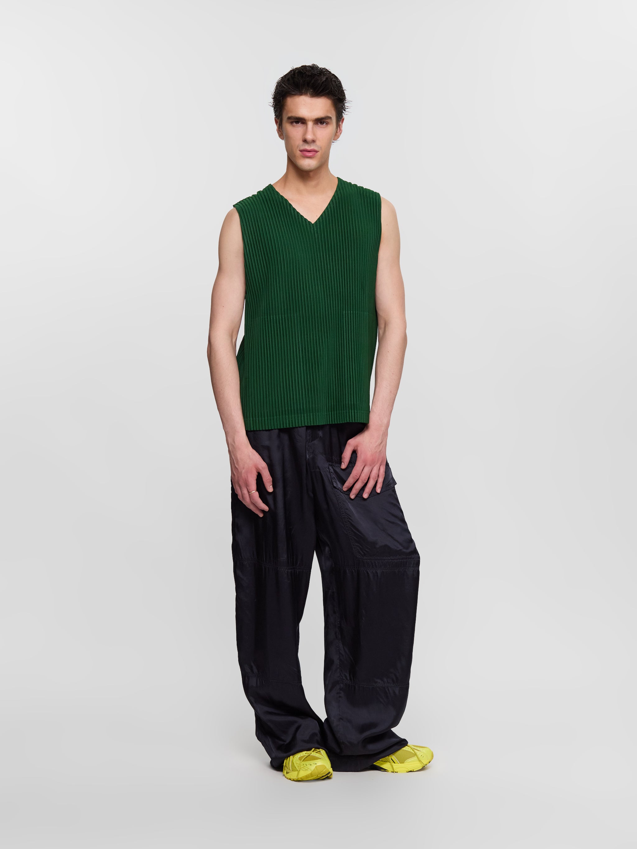 Pleated Vest in Seaweed Green