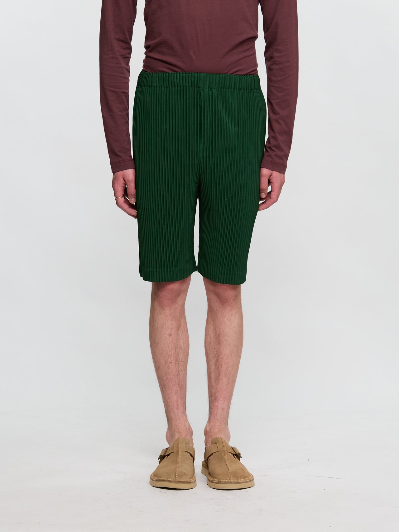 Pleated Bermuda Shorts in Seaweed Green