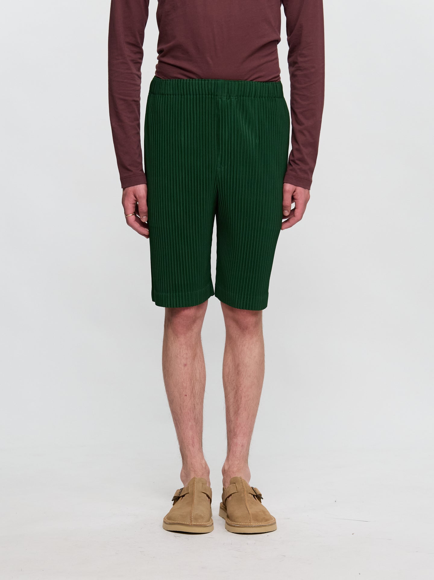 Pleated Bermuda Shorts in Seaweed Green