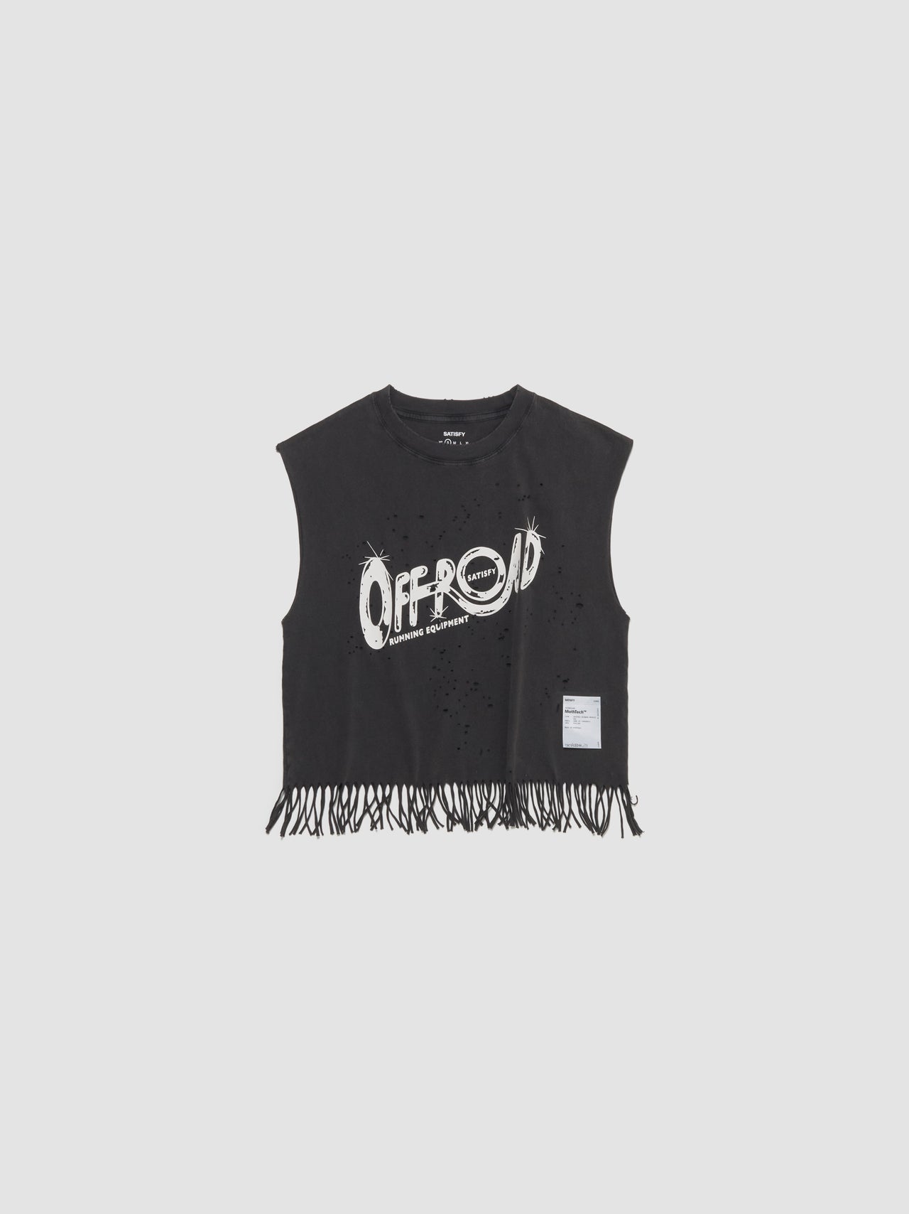 MothTech Cropped Fringed Muscle Tee in Aged Black