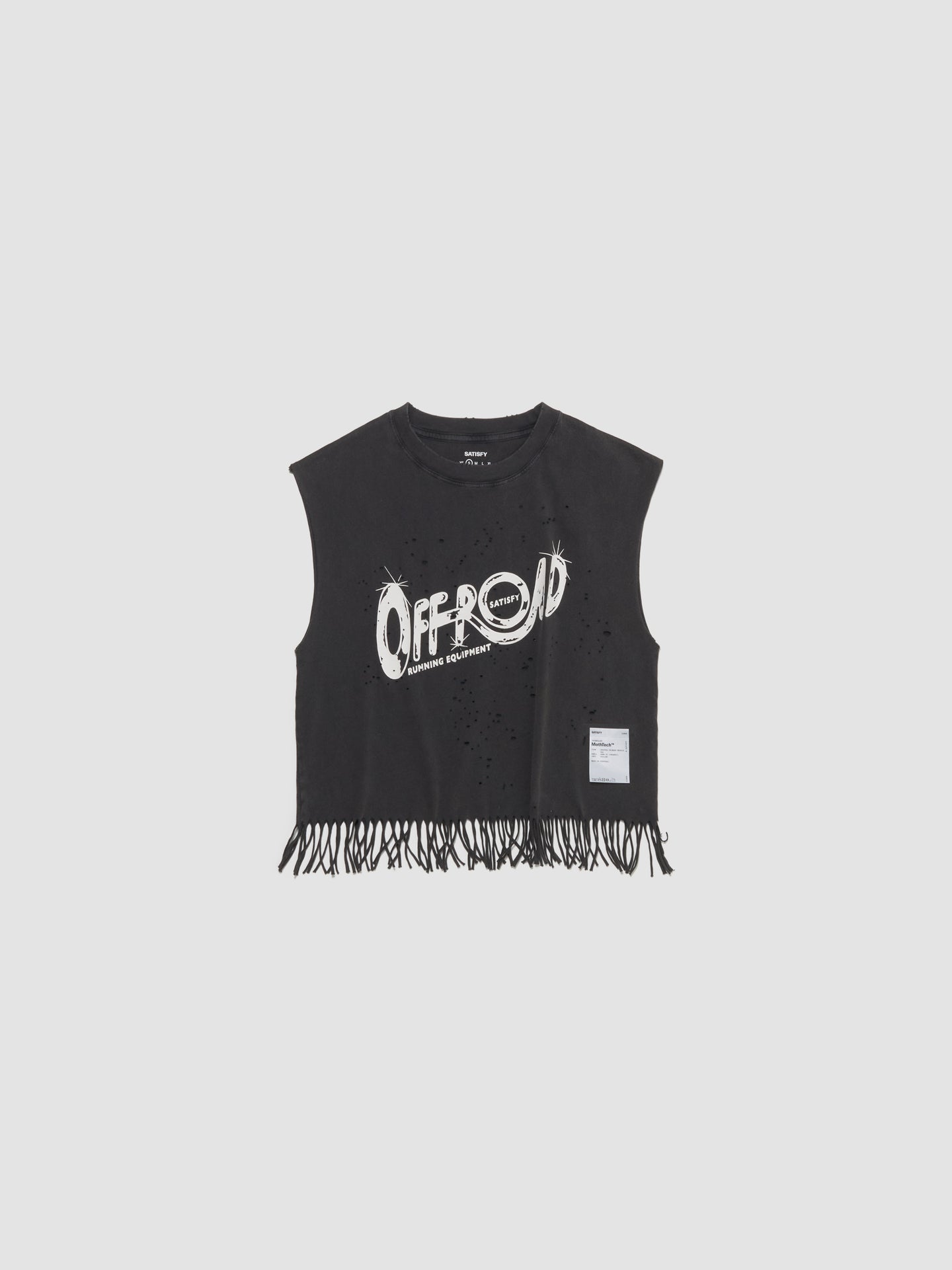 MothTech Cropped Fringed Muscle Tee in Aged Black