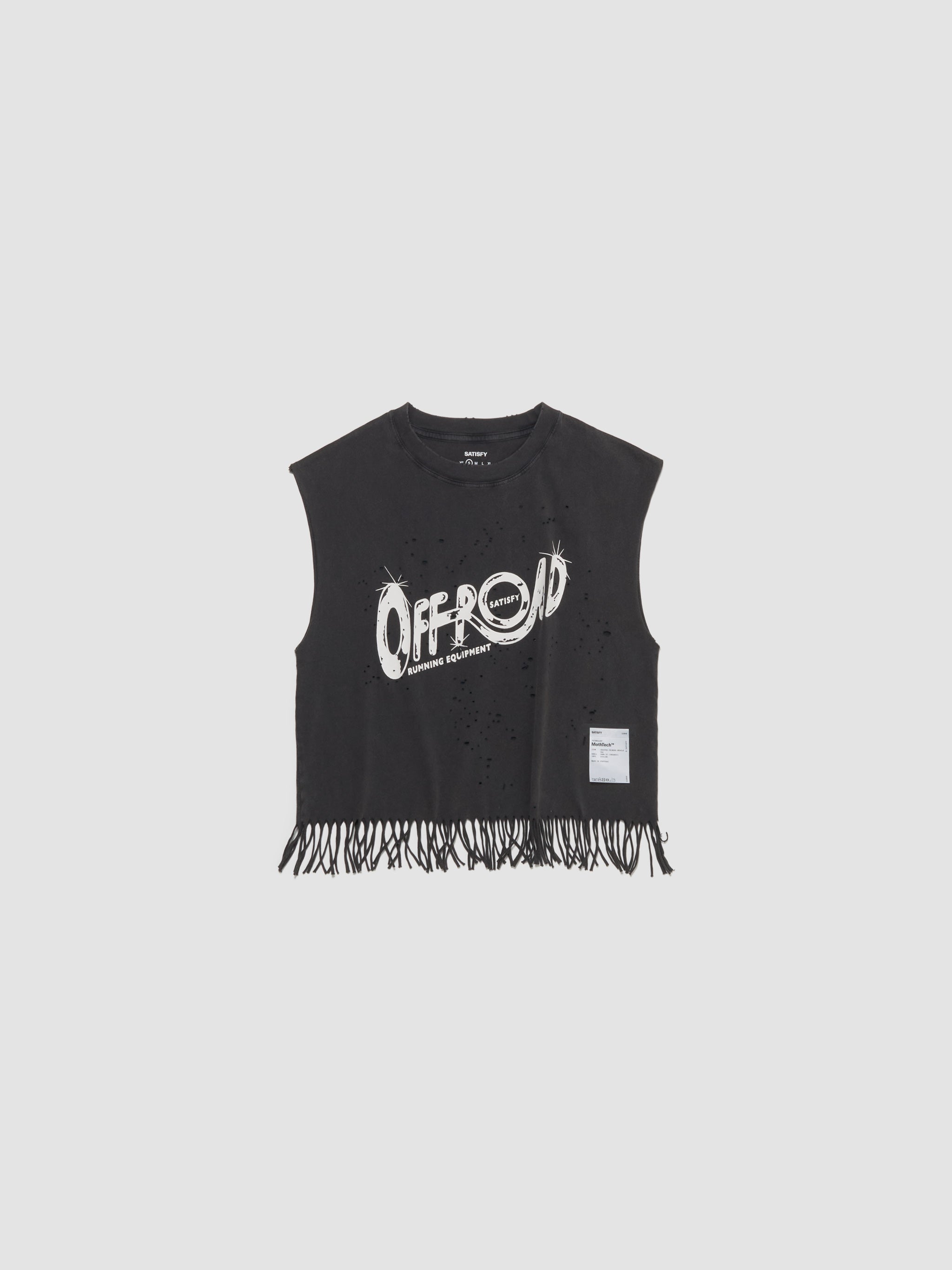 MothTech Cropped Fringed Muscle Tee in Aged Black