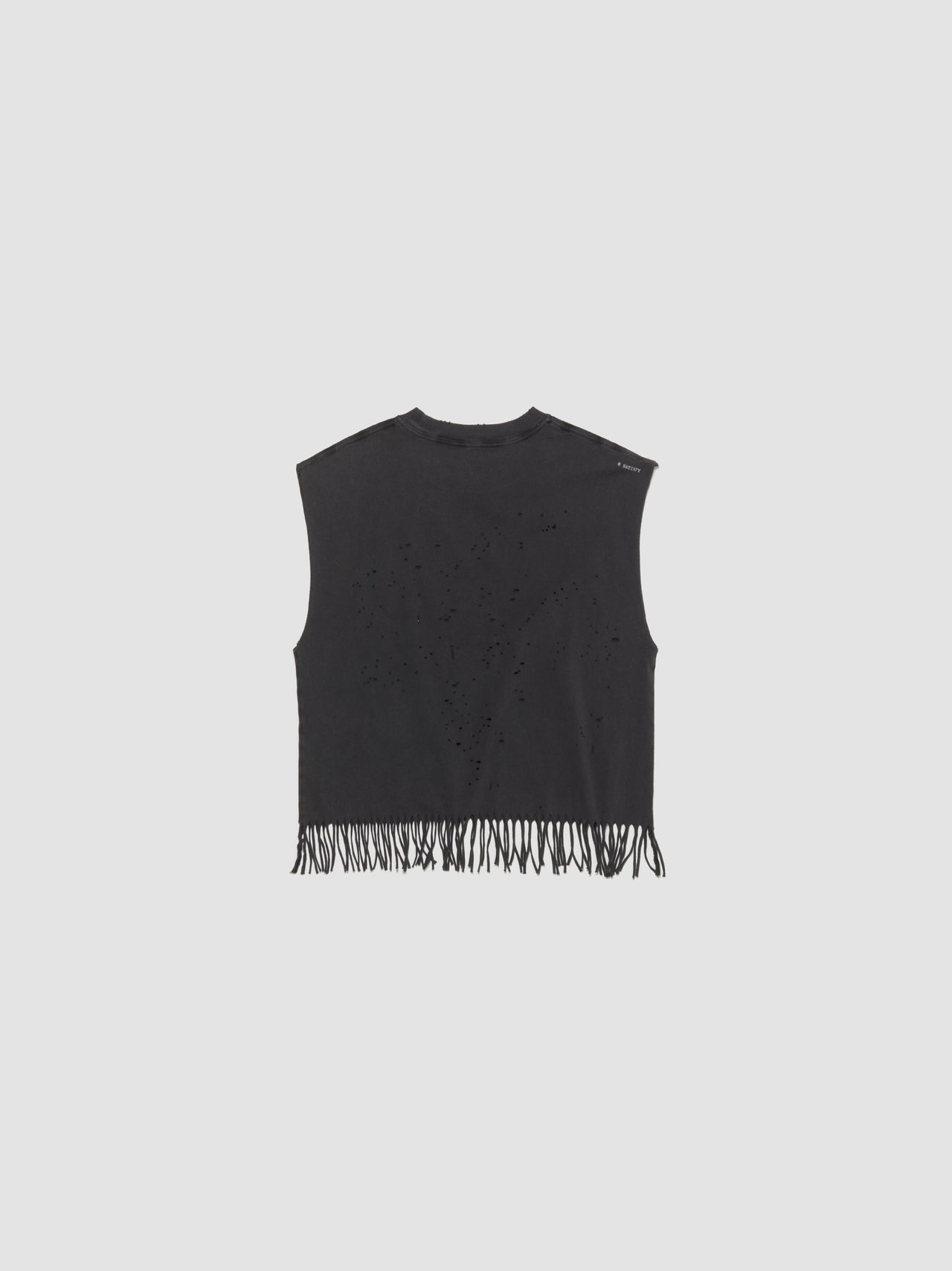 MothTech Cropped Fringed Muscle Tee in Aged Black