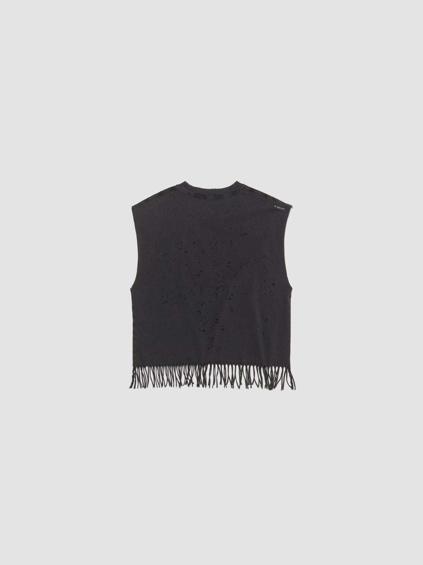 MothTech Cropped Fringed Muscle Tee in Aged Black
