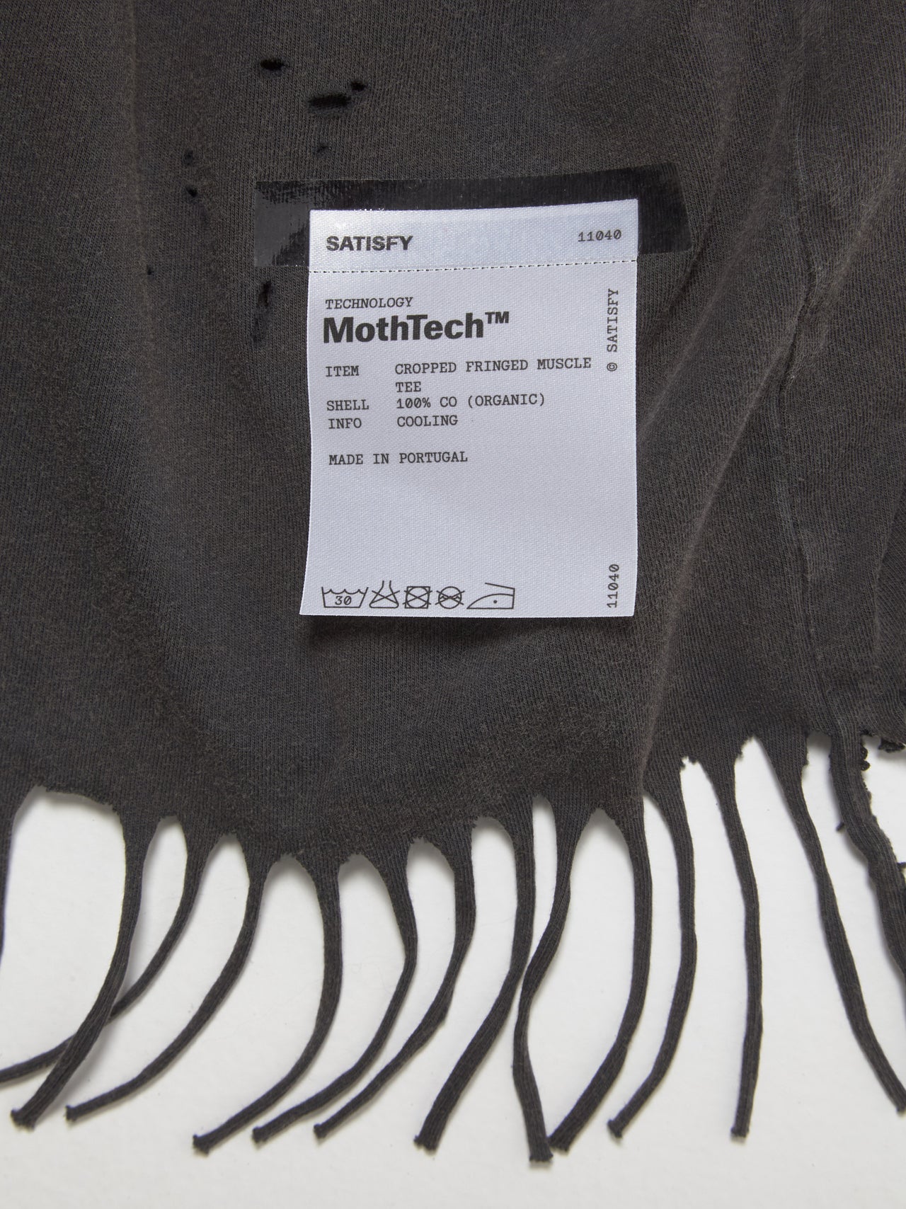MothTech Cropped Fringed Muscle Tee in Aged Black